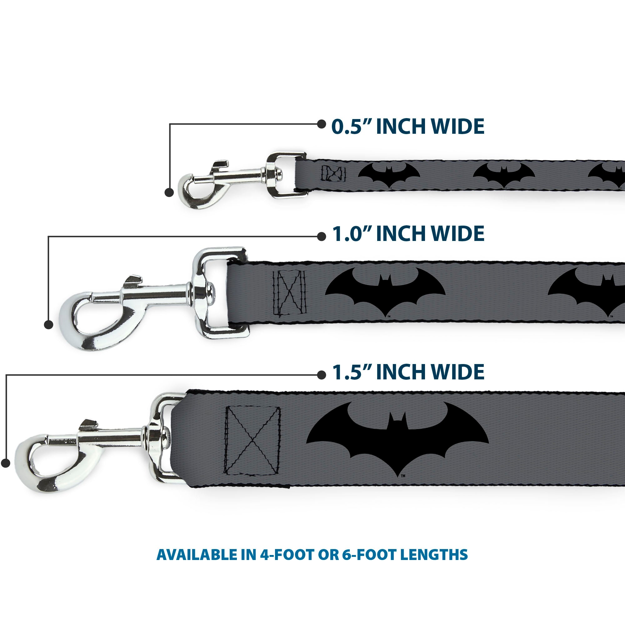 Dog Leash - Retro Bat Logo Gray/Black Dog Leashes DC Comics