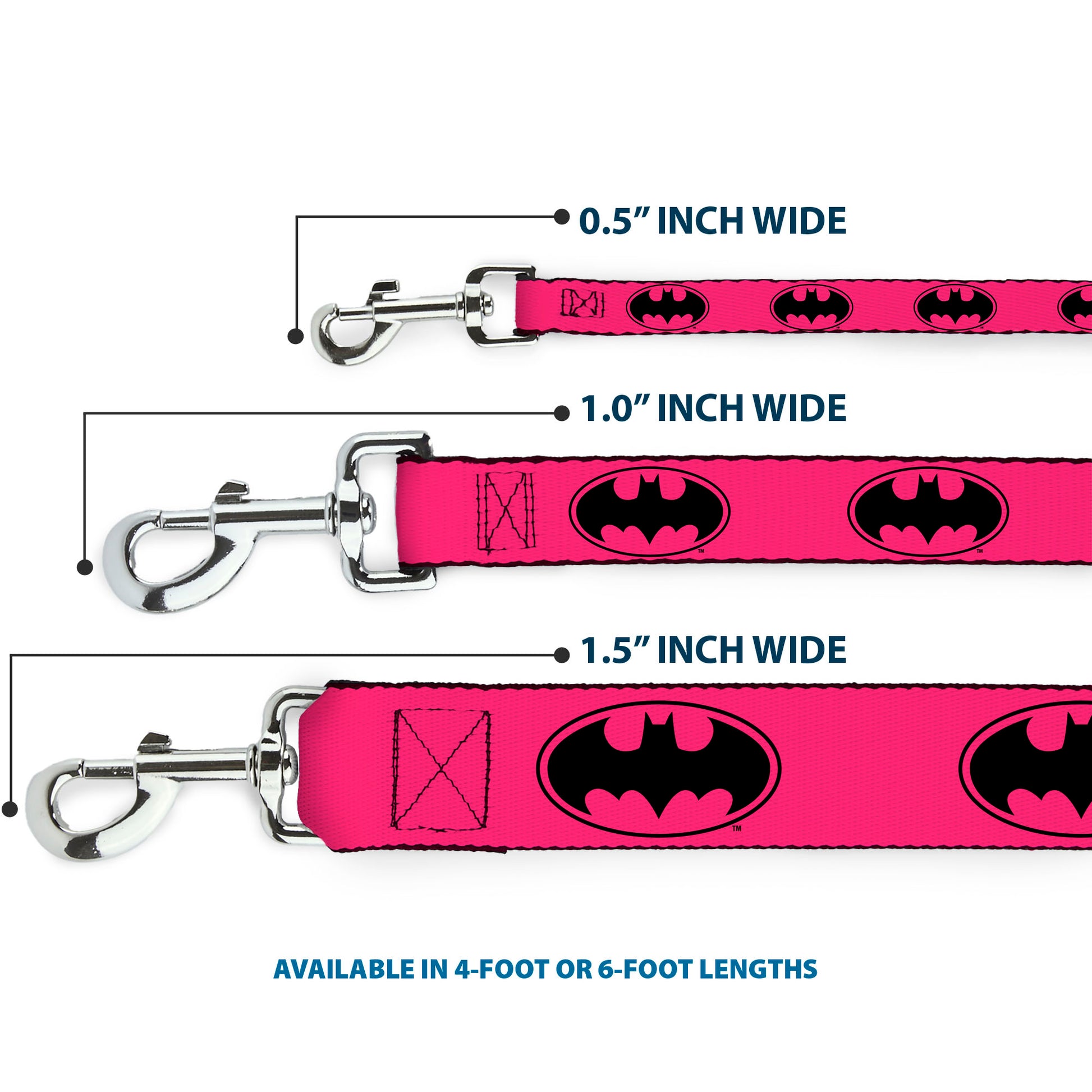 Dog Leash - Bat Signal-3 Fuchsia/Black/Fuchsia Dog Leashes DC Comics