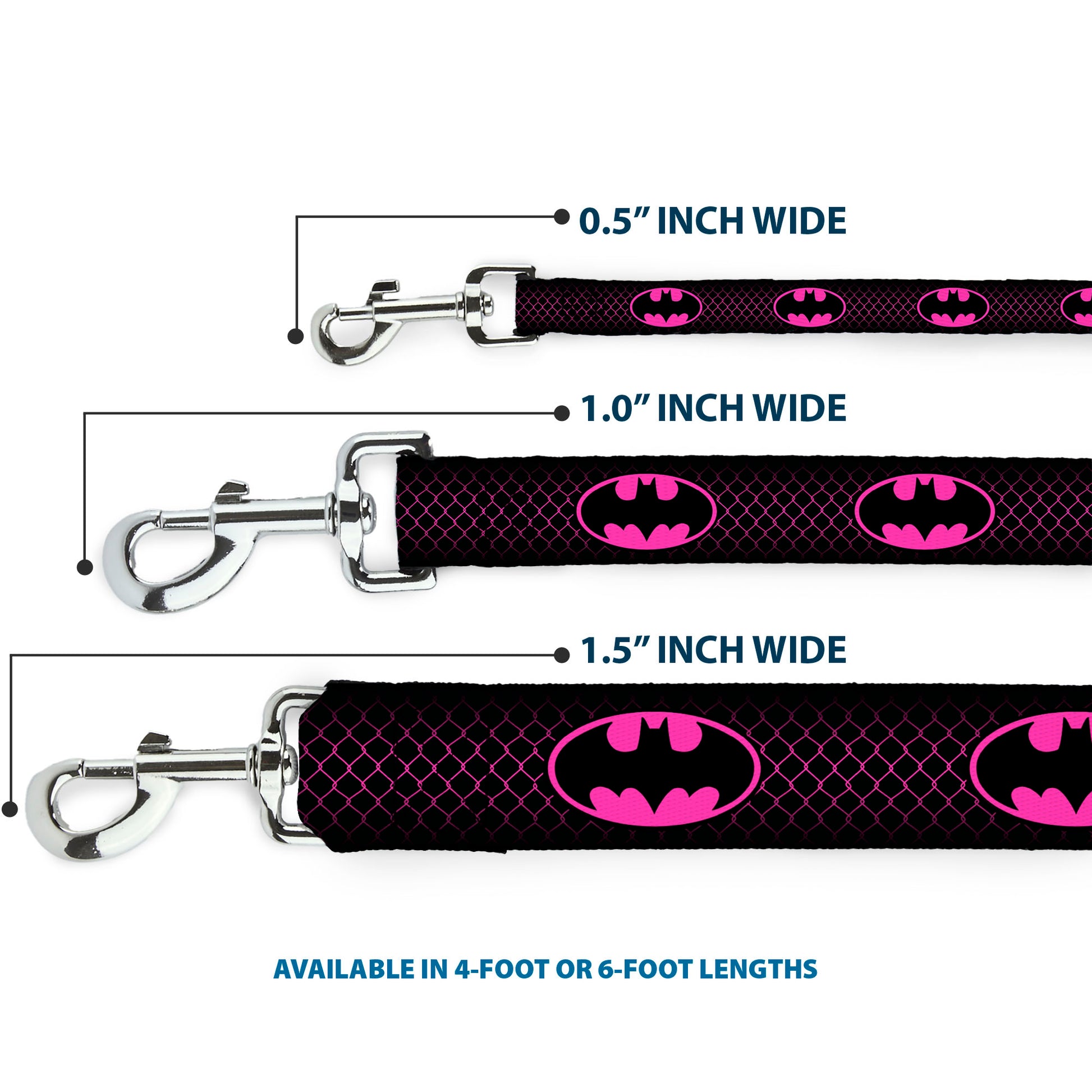 Dog Leash - Batman Shield/Chainlink Black/Hot Pink Dog Leashes DC Comics