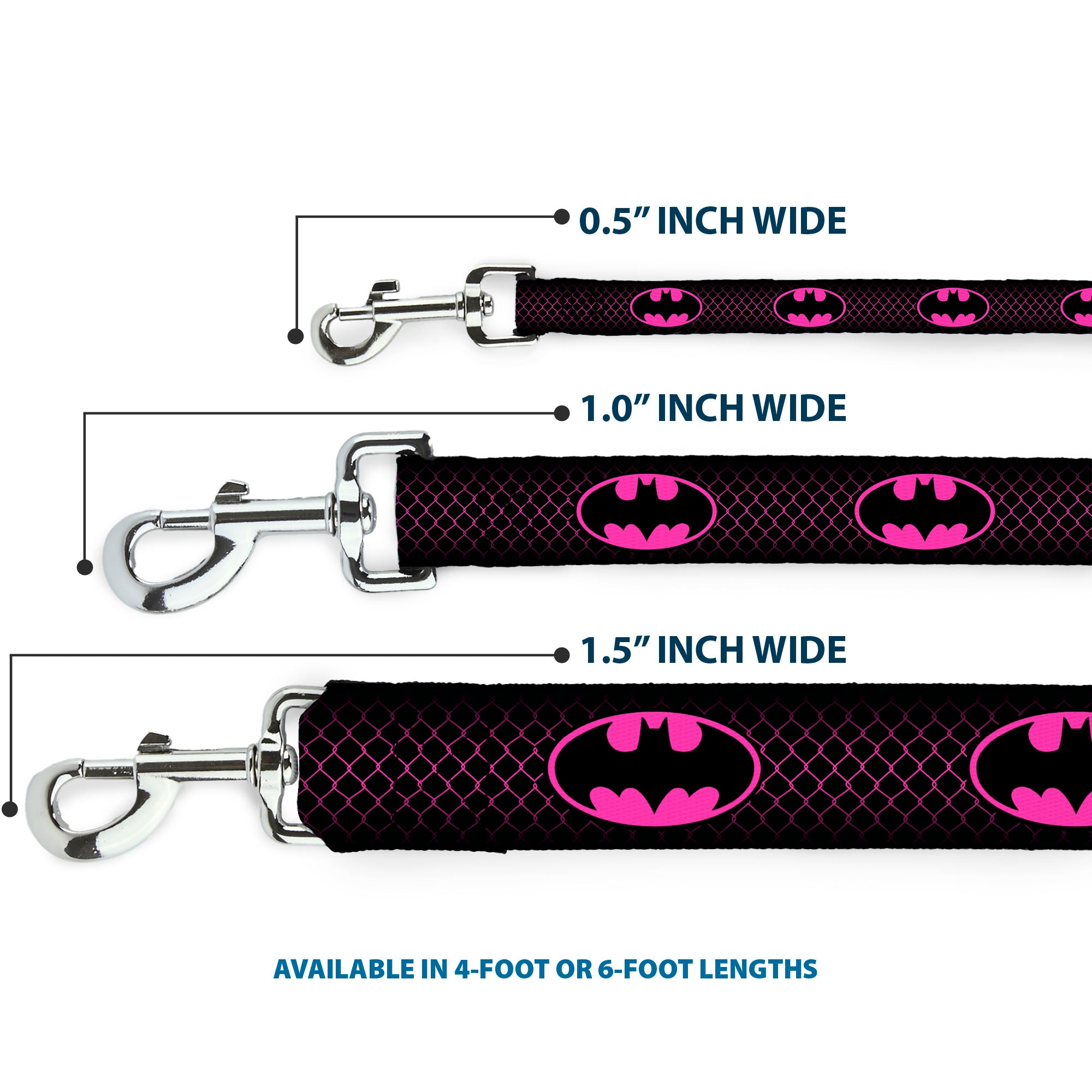 Dog Leash - Batman Shield/Chainlink Black/Hot Pink Dog Leashes DC Comics