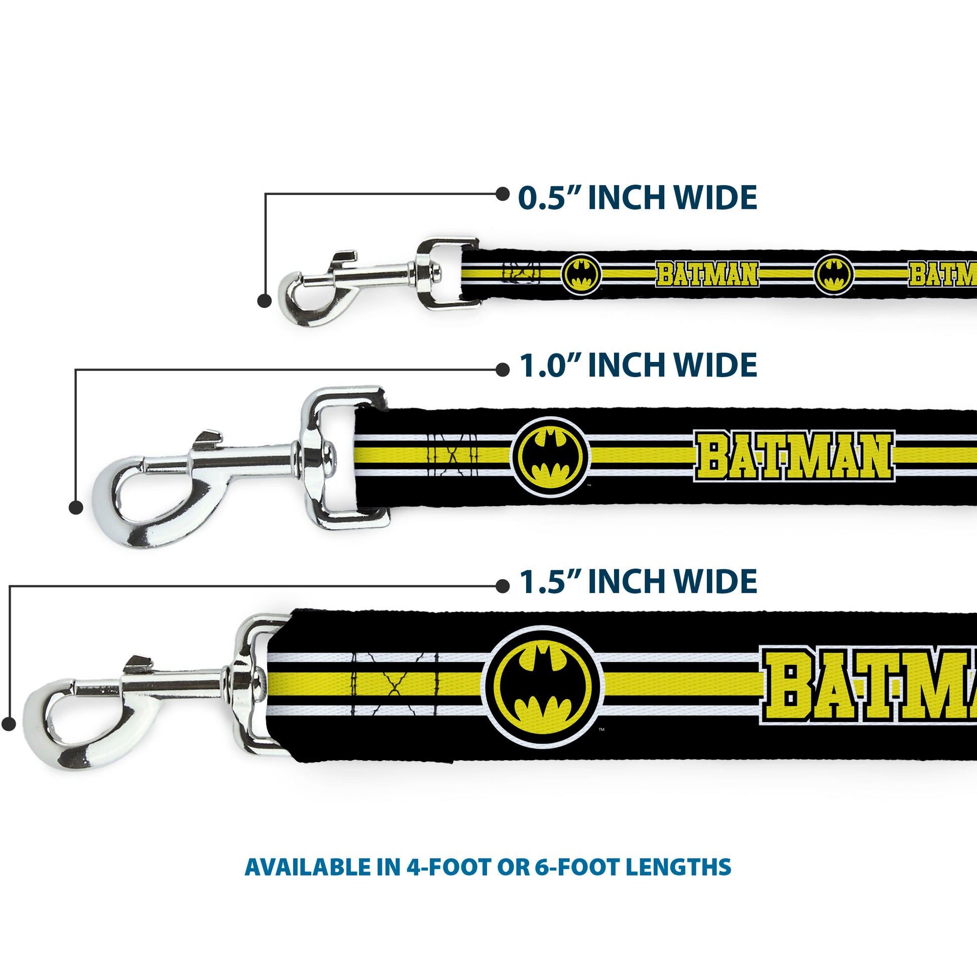 Dog Leash - BATMAN/Bat Signal Triple Stripe Black/White/Yellow Dog Leashes DC Comics