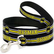 Dog Leash - BATMAN/Bat Signal Triple Stripe Black/White/Yellow Dog Leashes DC Comics