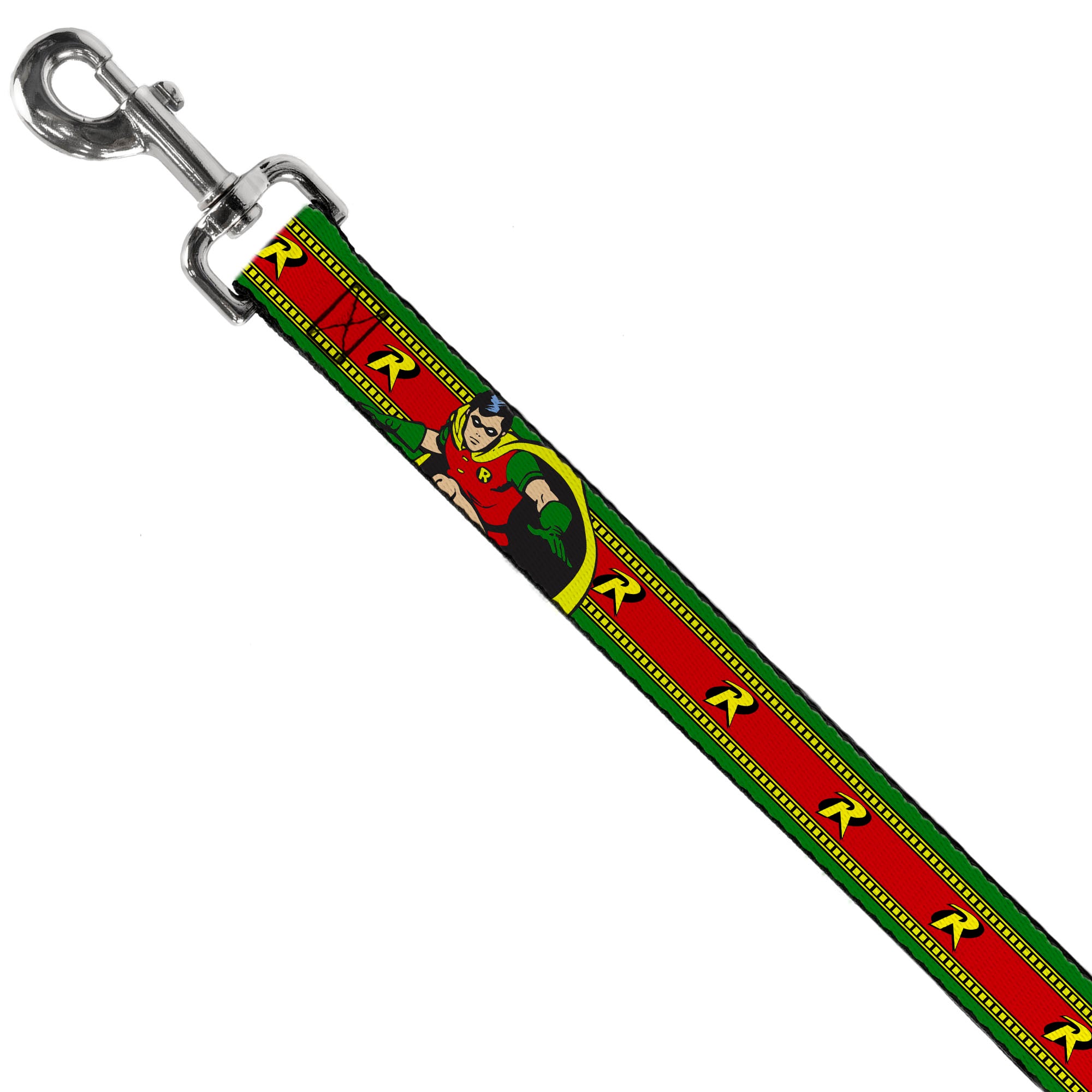 Dog Leash - Robin Action Pose/"R" Logo Stripe Green/Yellow/Red/Black Dog Leashes DC Comics