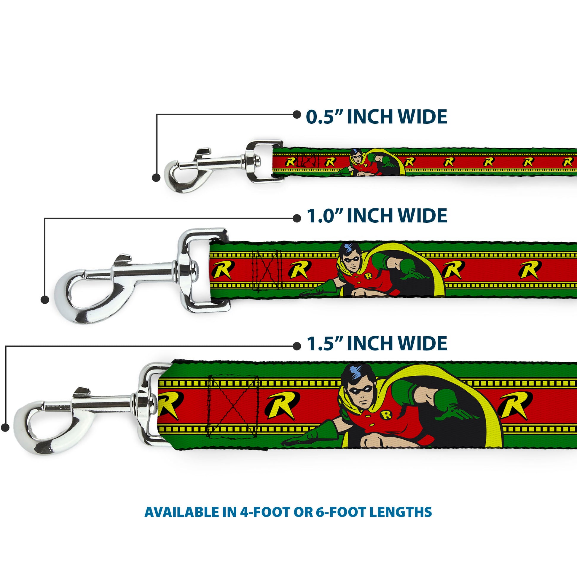 Dog Leash - Robin Action Pose/"R" Logo Stripe Green/Yellow/Red/Black Dog Leashes DC Comics