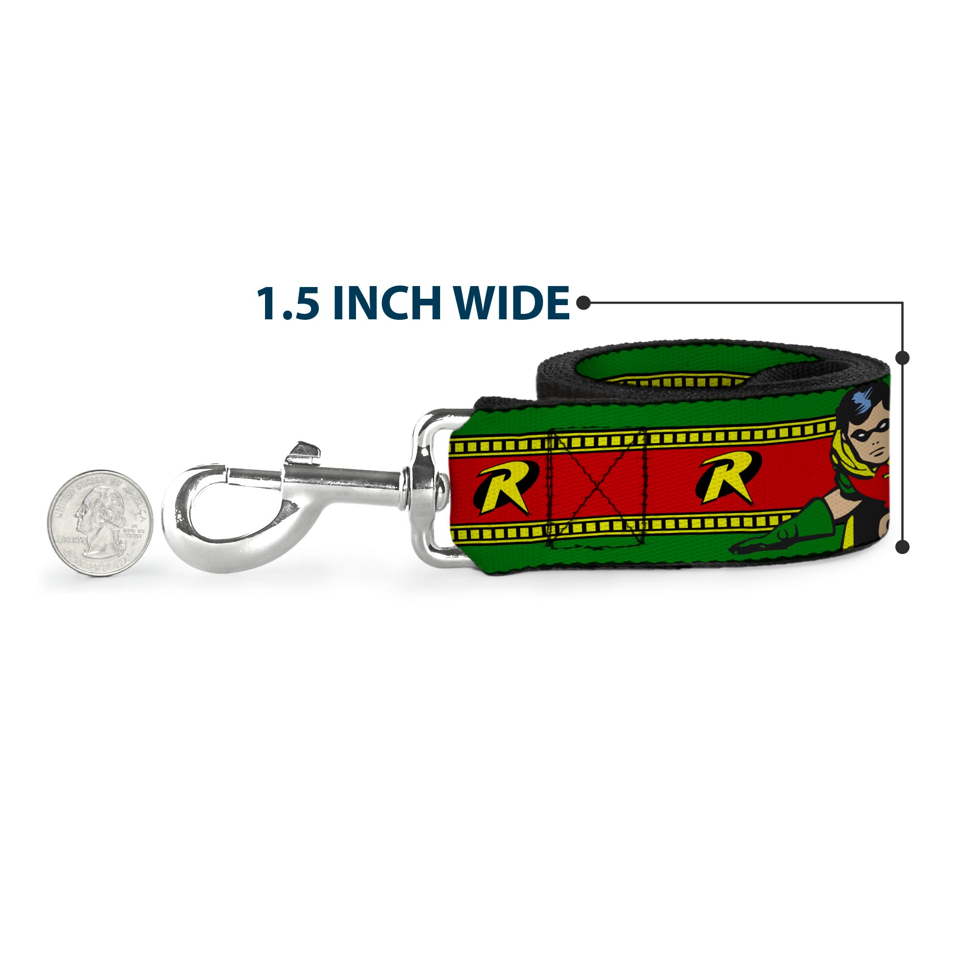 Dog Leash - Robin Action Pose/"R" Logo Stripe Green/Yellow/Red/Black Dog Leashes DC Comics