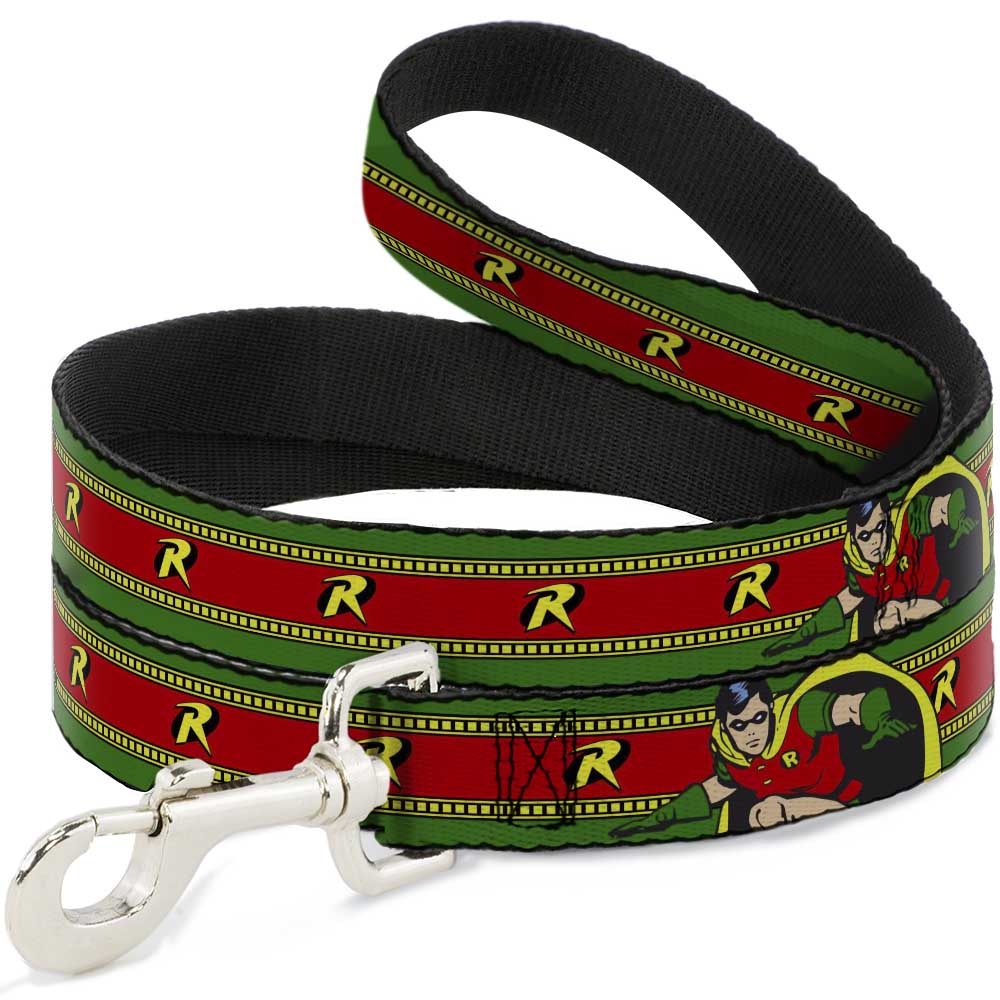 Dog Leash - Robin Action Pose/"R" Logo Stripe Green/Yellow/Red/Black Dog Leashes DC Comics