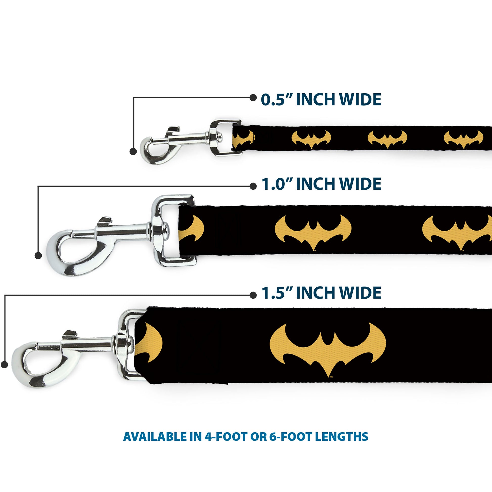 Dog Leash - DC League of Super-Pets Batman Bat Logo Black/Yellow Dog Leashes DC Comics