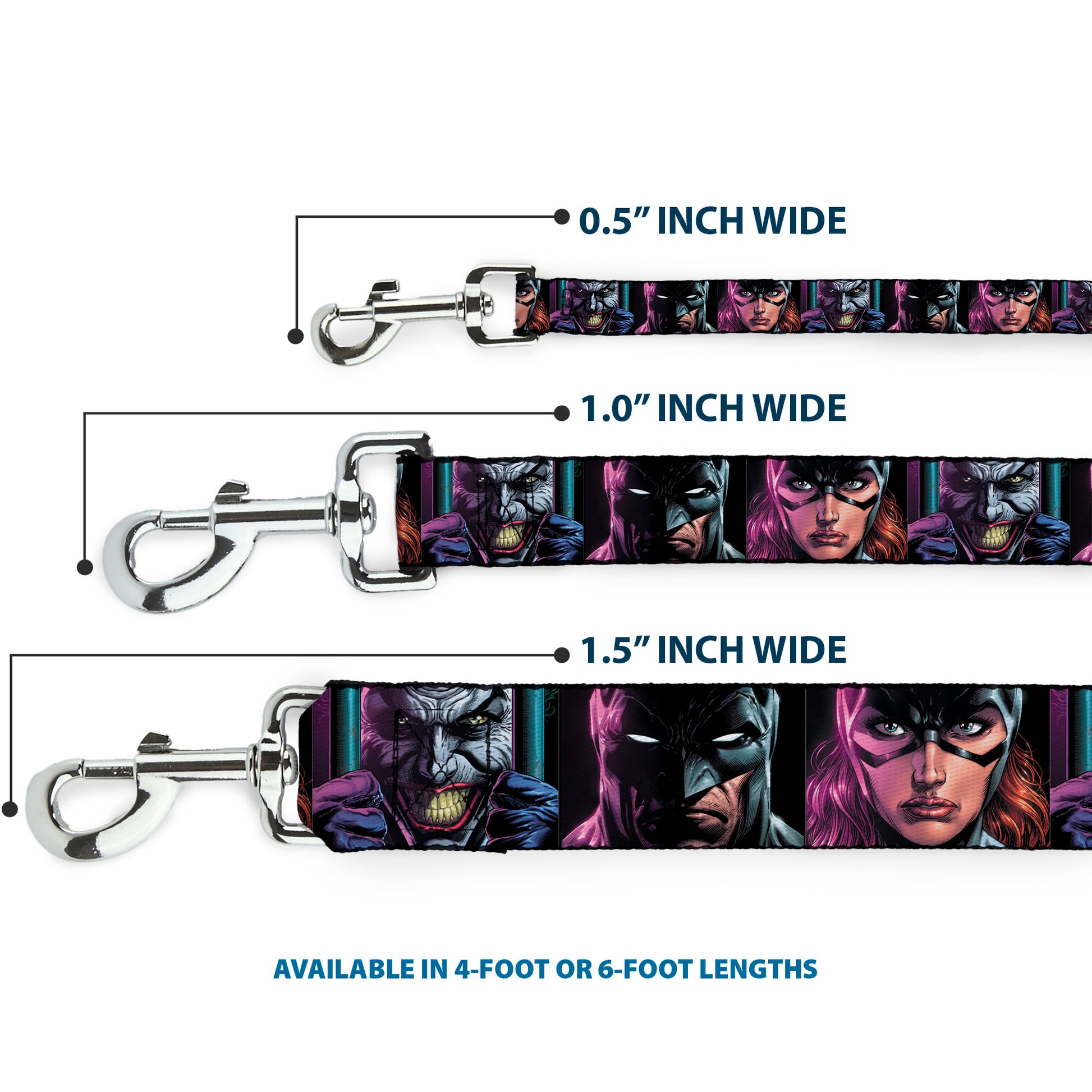 Dog Leash - Batman Batgirl and Joker Comic Book Cover Face Close-Ups Black Dog Leashes DC Comics