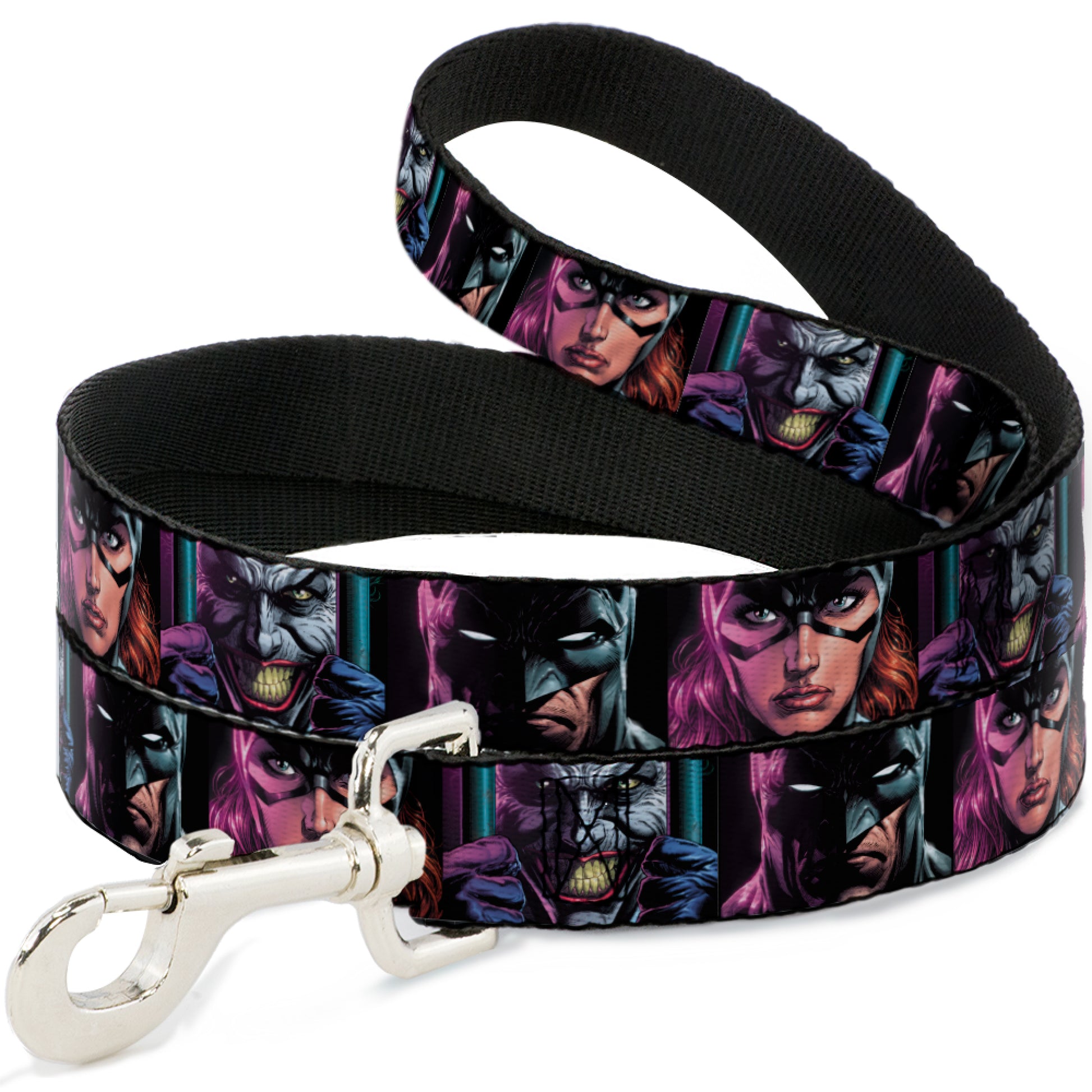 Dog Leash - Batman Batgirl and Joker Comic Book Cover Face Close-Ups Black Dog Leashes DC Comics
