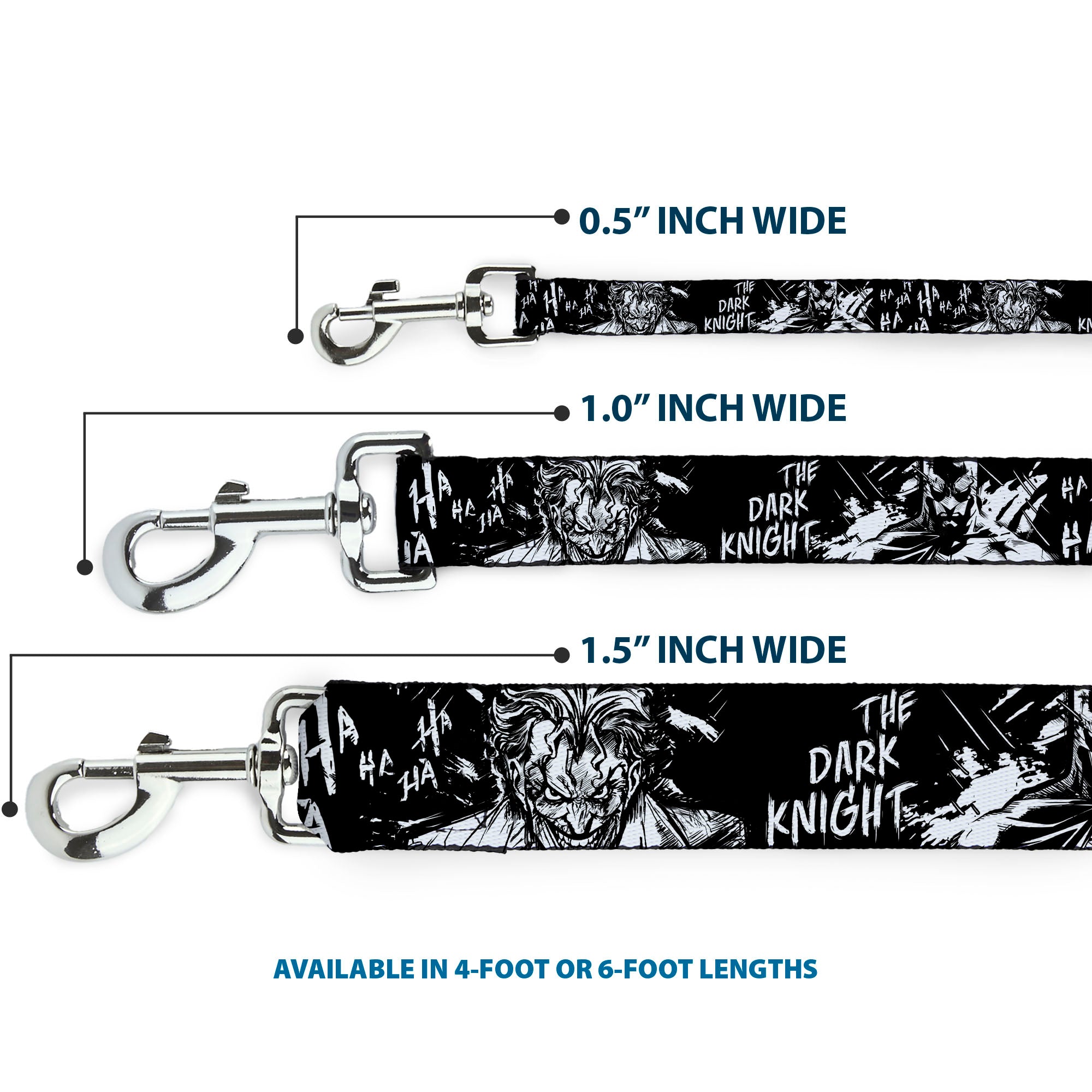 Dog Leash - Batman THE DARK KNIGHT and Joker Smiling Sketch Close-Ups Black/White Dog Leashes DC Comics