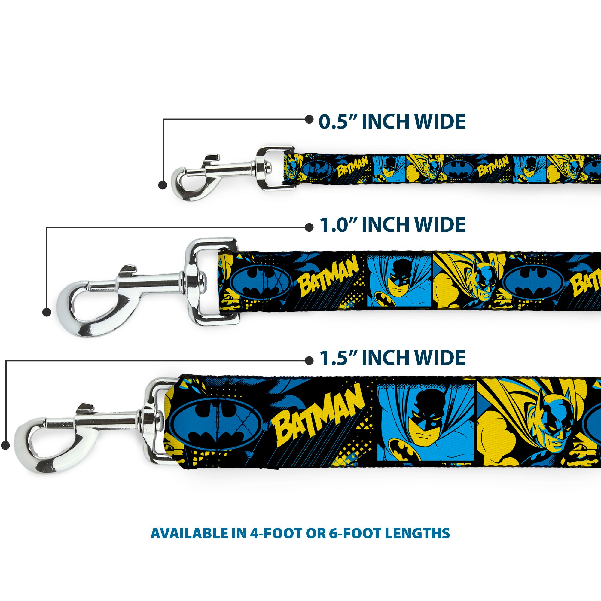 Dog Leash - BATMAN Poses and Logo Collage Black/Blue/Yellow Dog Leashes DC Comics