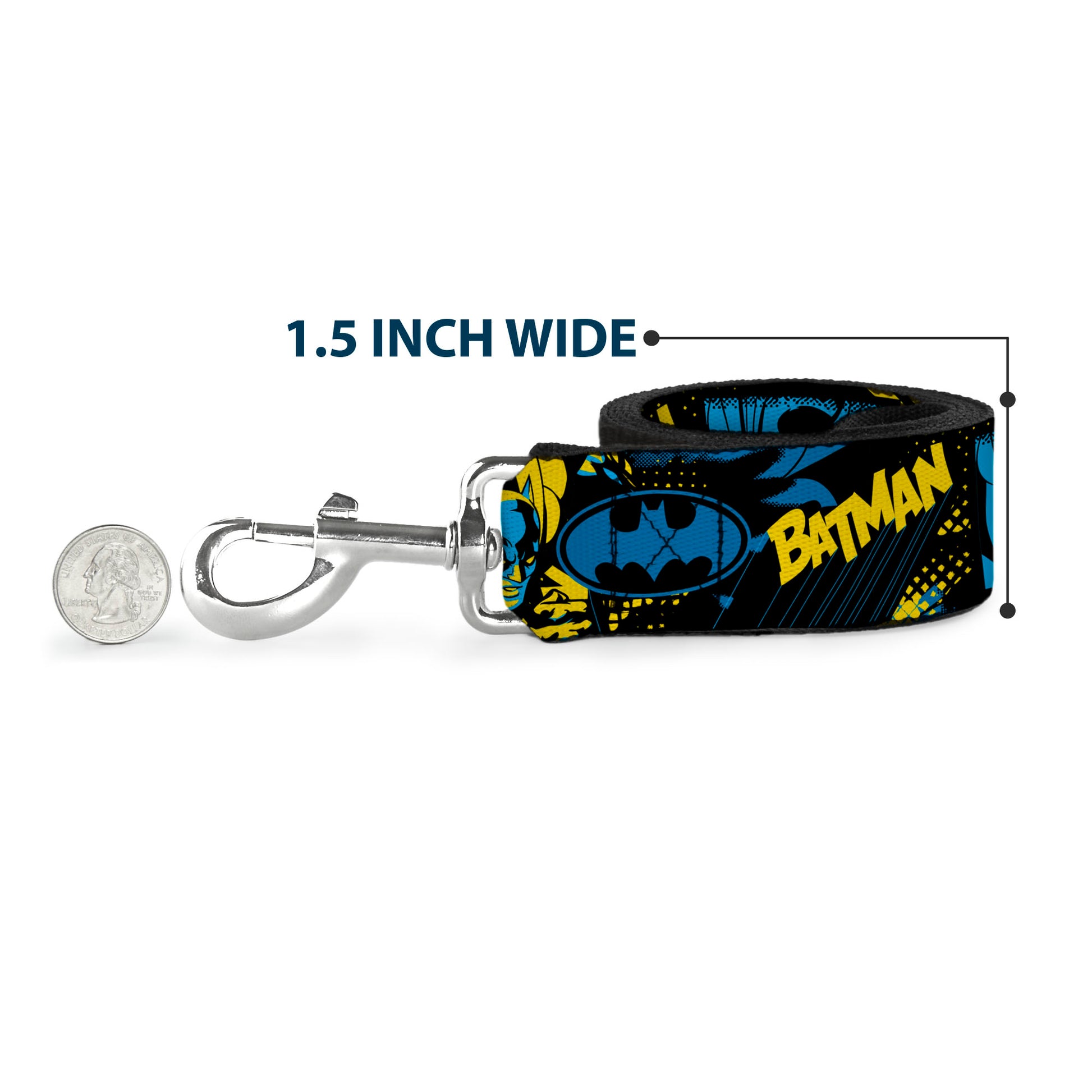 Dog Leash - BATMAN Poses and Logo Collage Black/Blue/Yellow Dog Leashes DC Comics