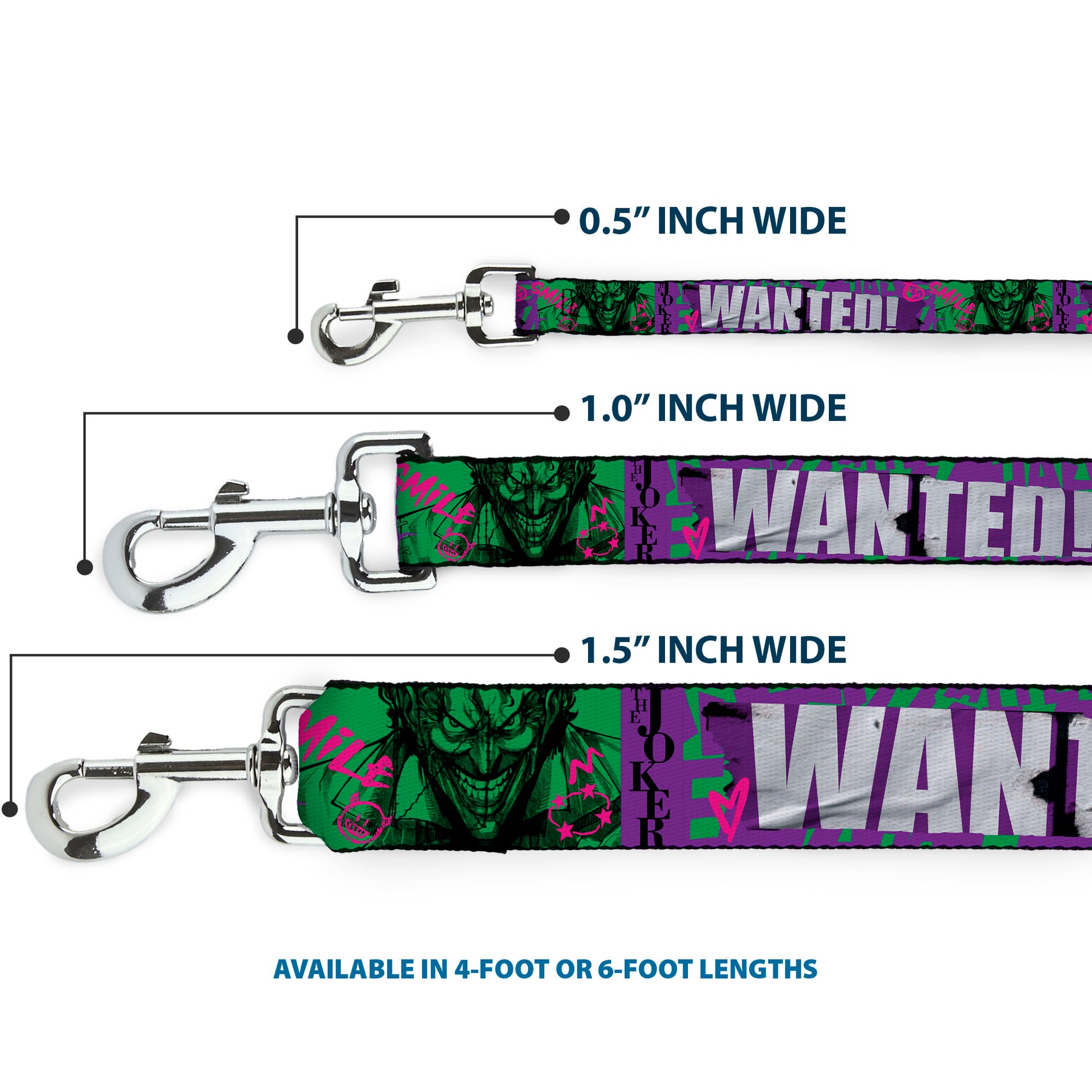 Dog Leash - THE JOKER WANTED Smiling Pose and Graffiti Purples/Greens Dog Leashes DC Comics