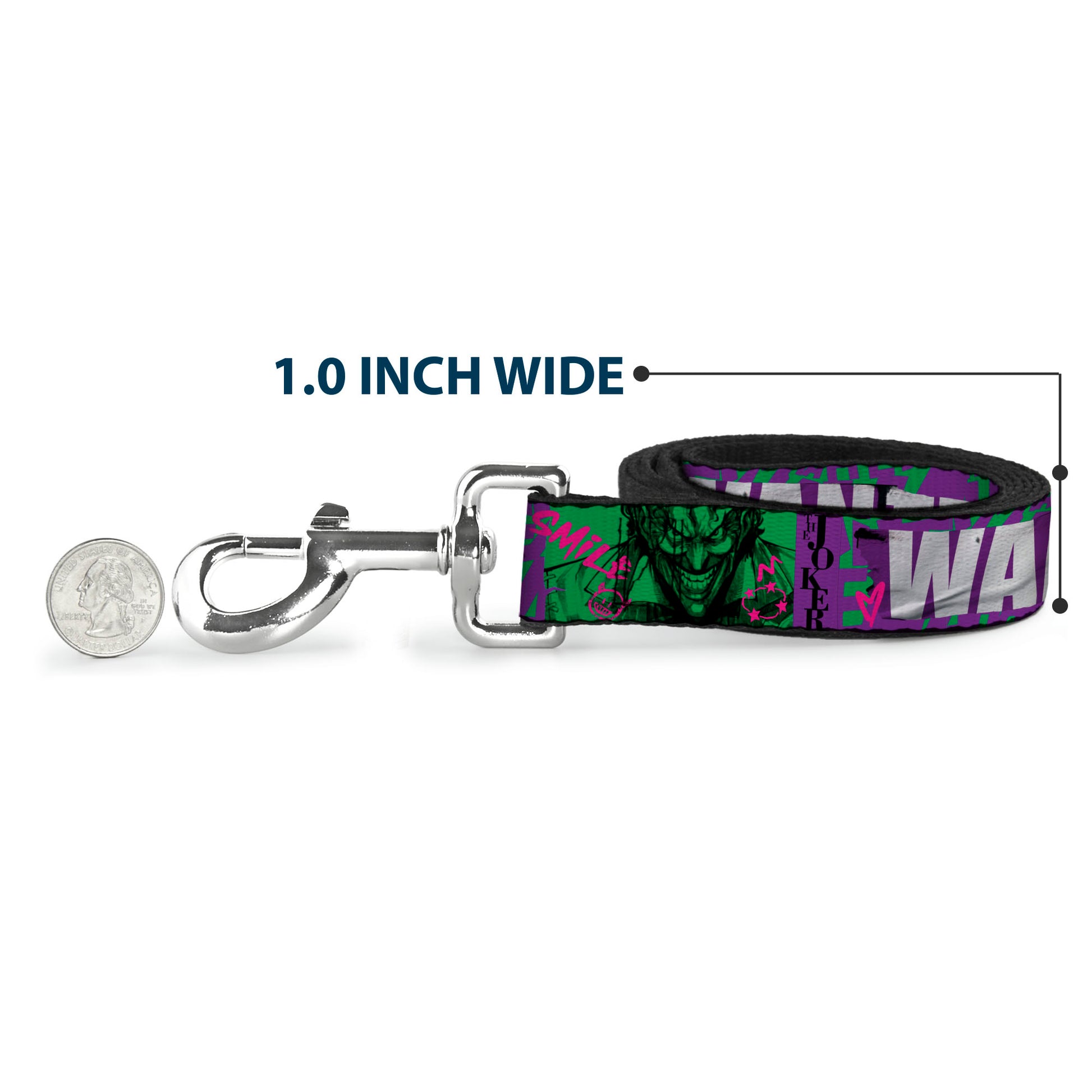 Dog Leash - THE JOKER WANTED Smiling Pose and Graffiti Purples/Greens Dog Leashes DC Comics