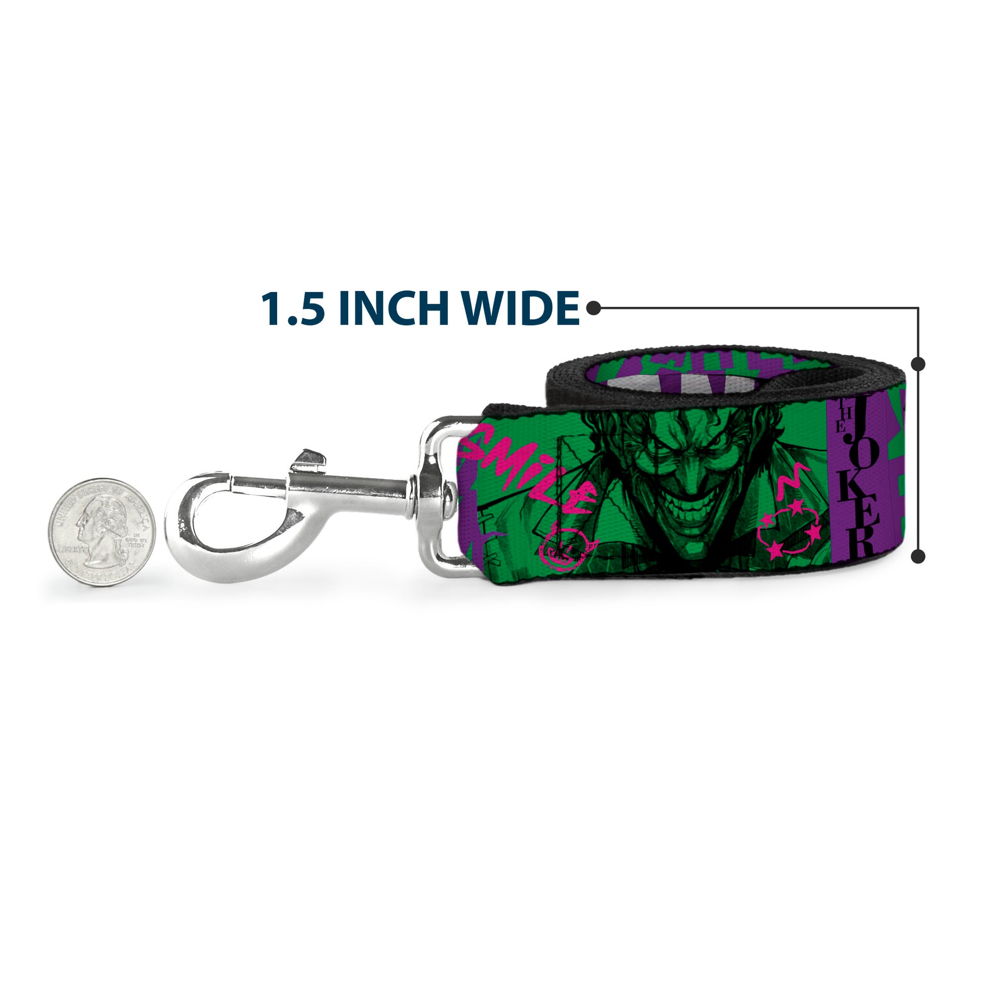 Dog Leash - THE JOKER WANTED Smiling Pose and Graffiti Purples/Greens Dog Leashes DC Comics