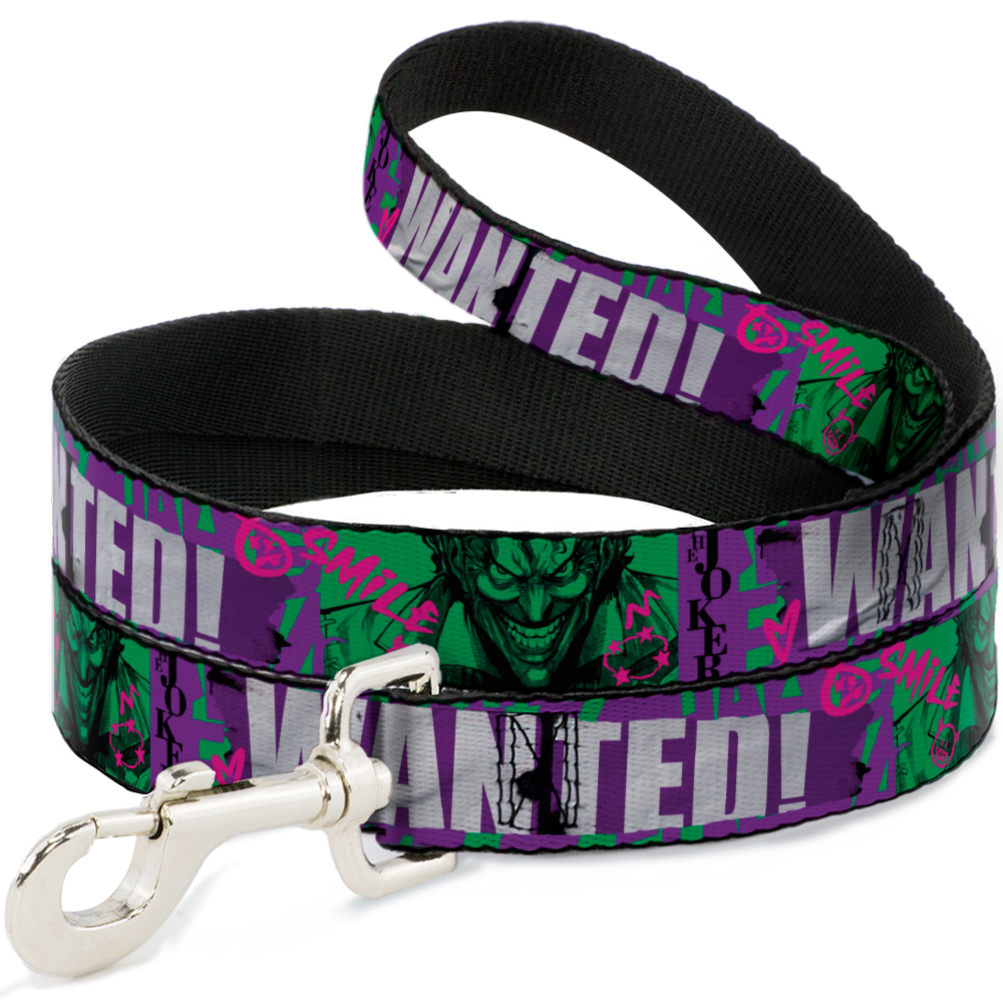 Dog Leash - THE JOKER WANTED Smiling Pose and Graffiti Purples/Greens Dog Leashes DC Comics
