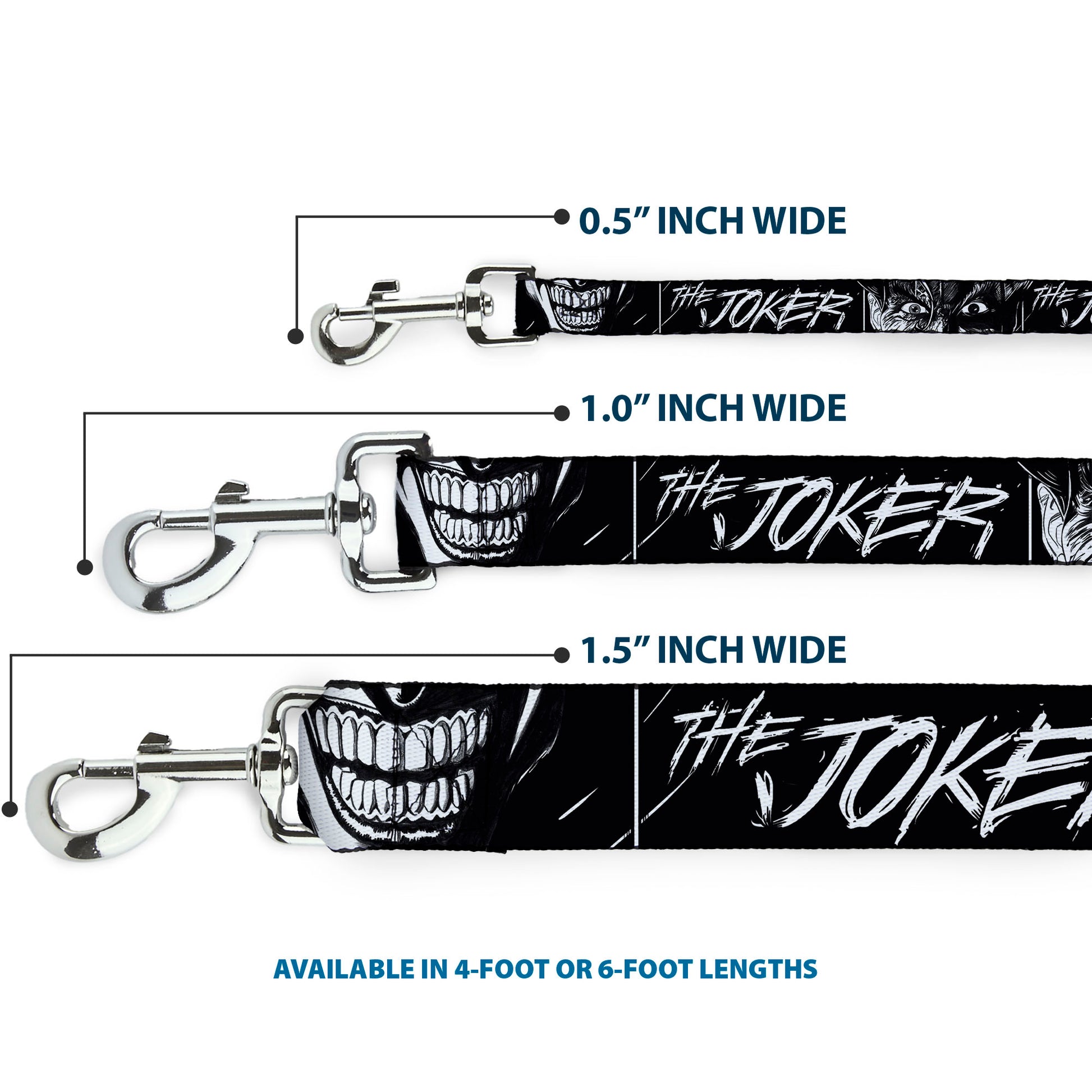 Dog Leash - THE JOKER Smiling Eyes Sketch Close-Up Black/White Dog Leashes DC Comics
