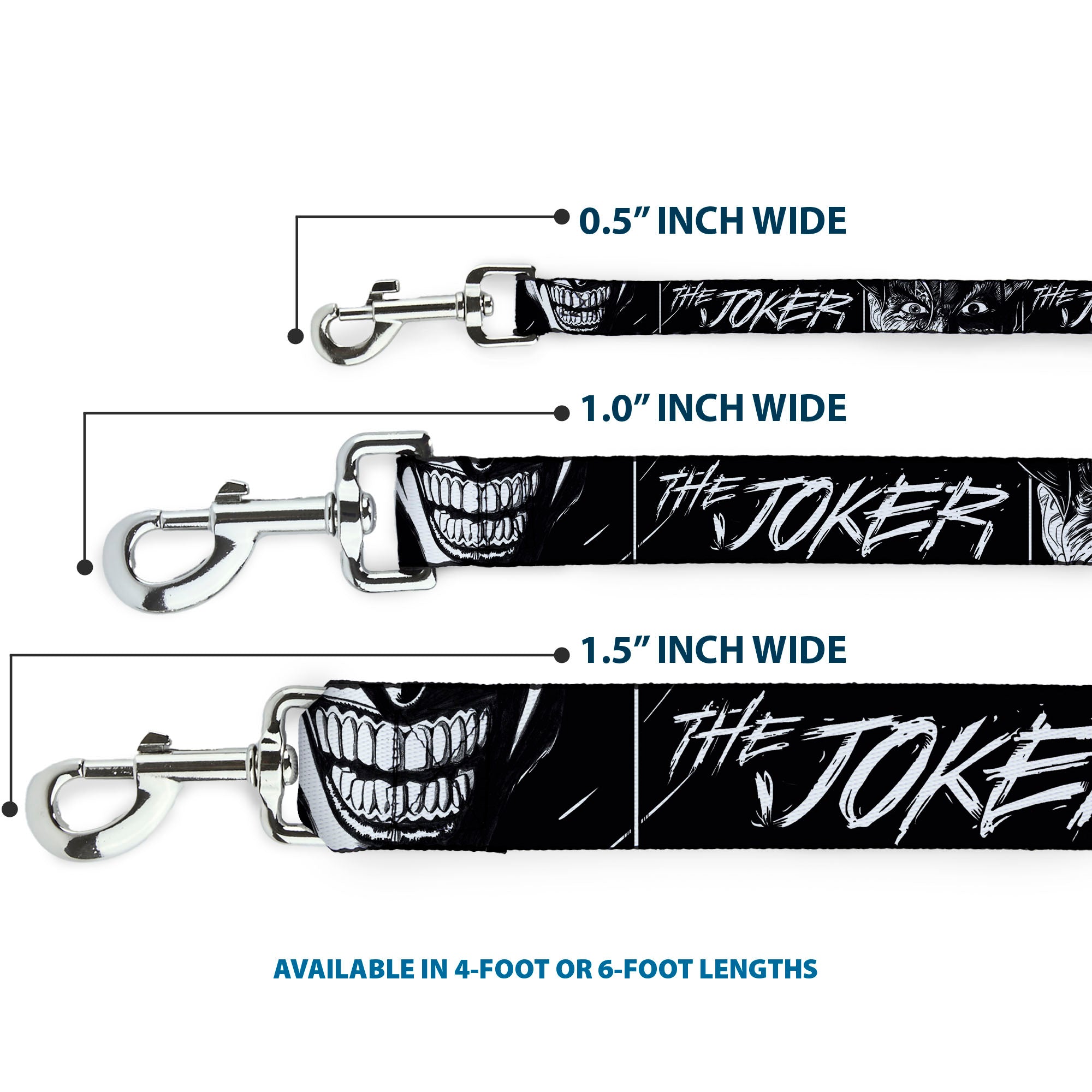 Dog Leash - THE JOKER Smiling Eyes Sketch Close-Up Black/White Dog Leashes DC Comics