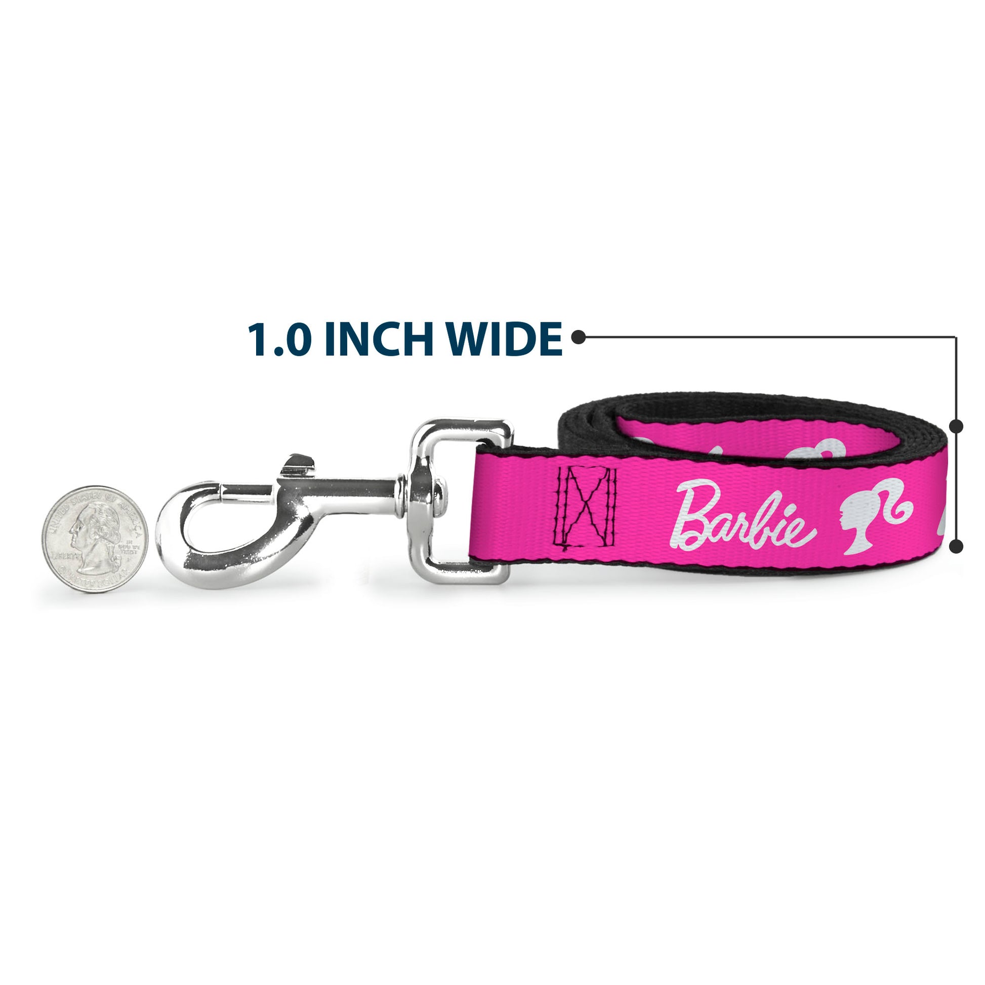 Dog Leash - BARBIE Script Signature Logo and Silhouette Hot Pink/White Dog Leashes Barbie