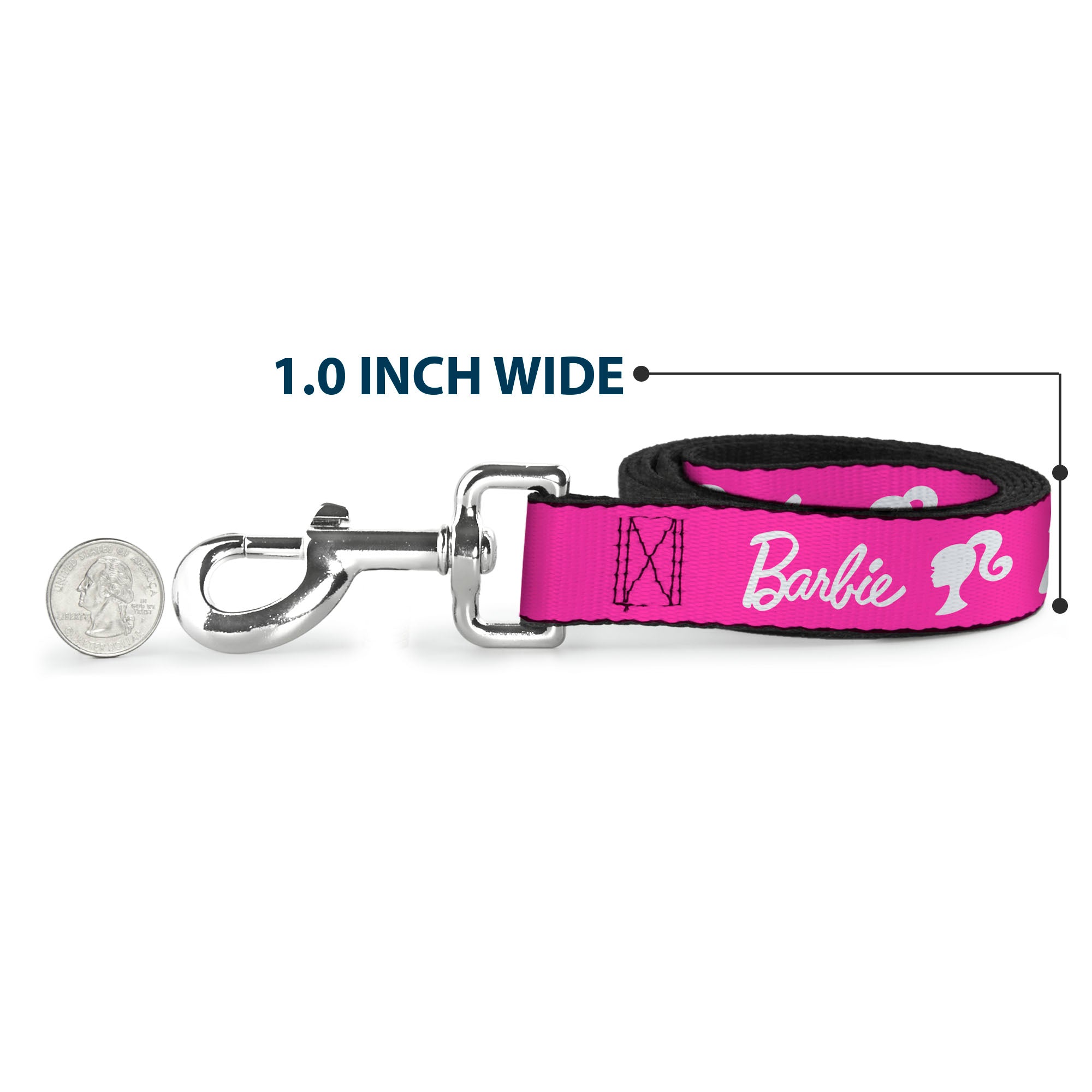 Dog Leash - BARBIE Script Signature Logo and Silhouette Hot Pink/White Dog Leashes Barbie