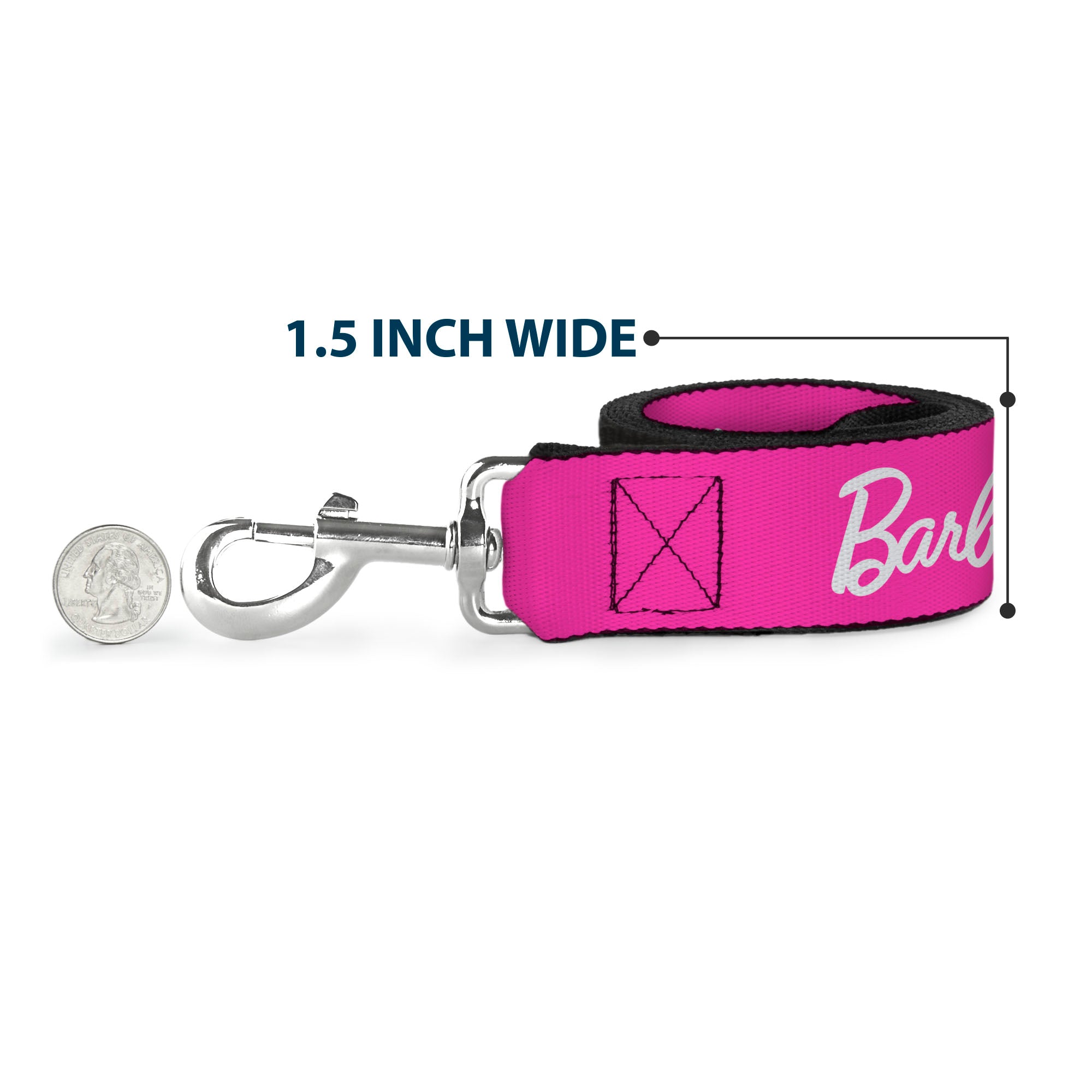 Dog Leash - BARBIE Script Signature Logo and Silhouette Hot Pink/White Dog Leashes Barbie
