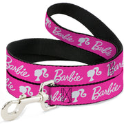 Dog Leash - BARBIE Script Signature Logo and Silhouette Hot Pink/White Dog Leashes Barbie