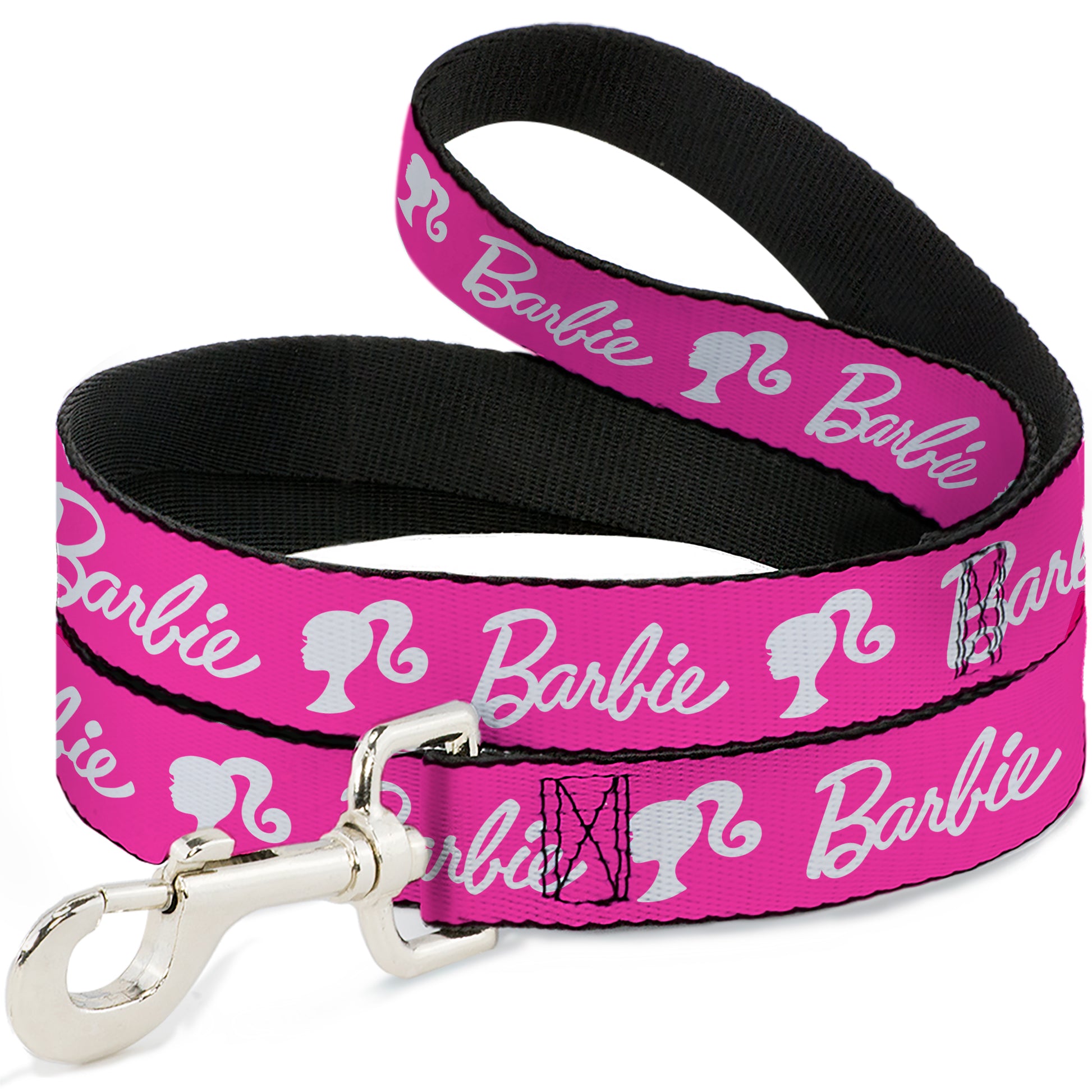 Dog Leash - BARBIE Script Signature Logo and Silhouette Hot Pink/White Dog Leashes Barbie