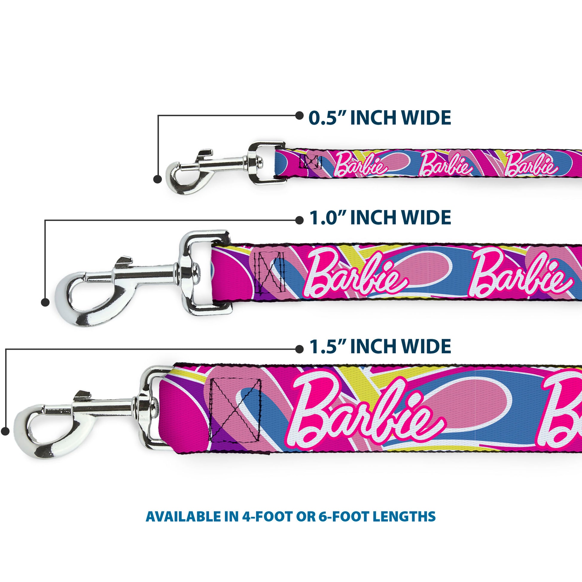 Dog Leash - BARBIE Script Signature Logo Abstract Multi Color/White Dog Leashes Barbie