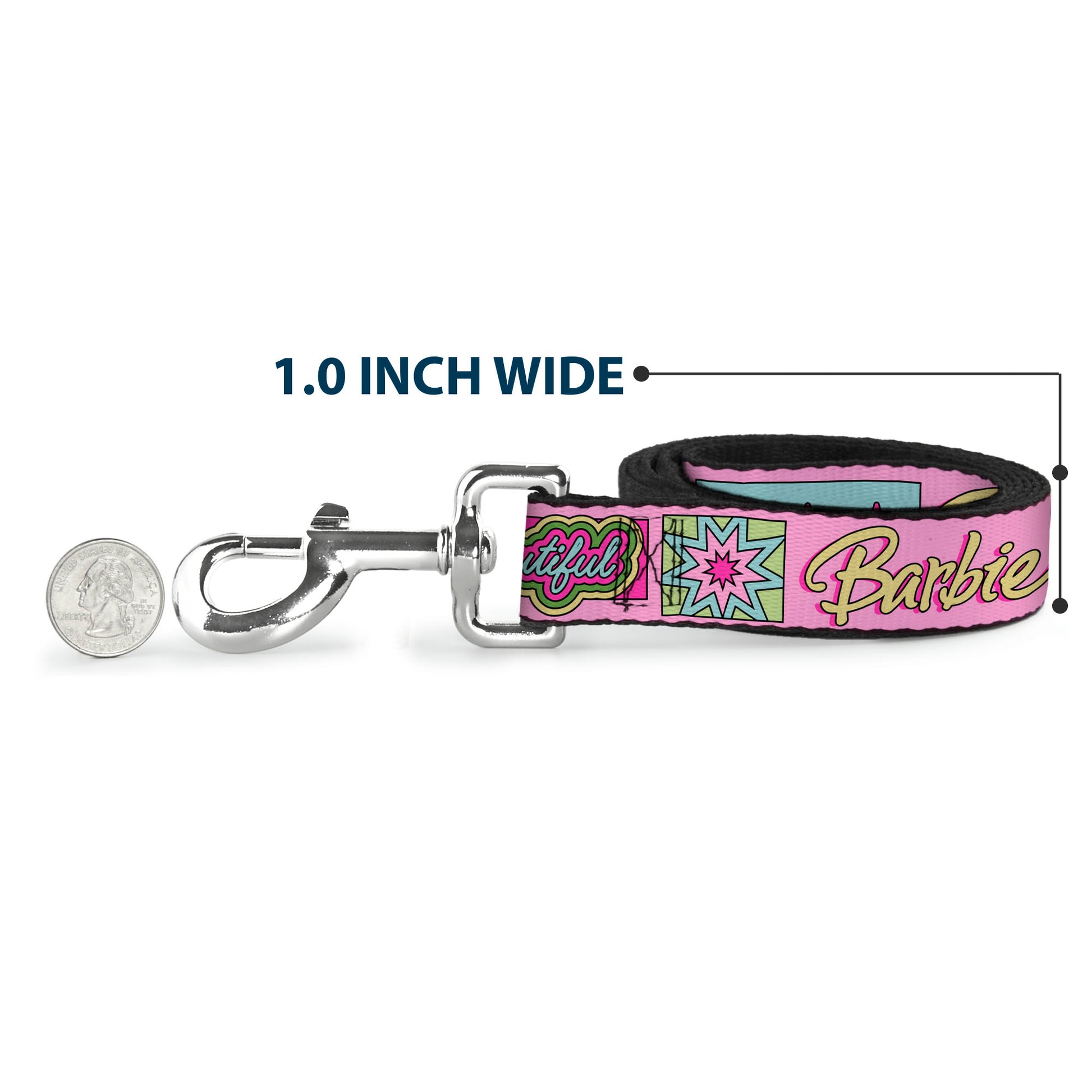Dog Leash - BARBIE SMART BEAUTIFUL STRONG Icons Pink/Multi Color Dog Leashes Barbie