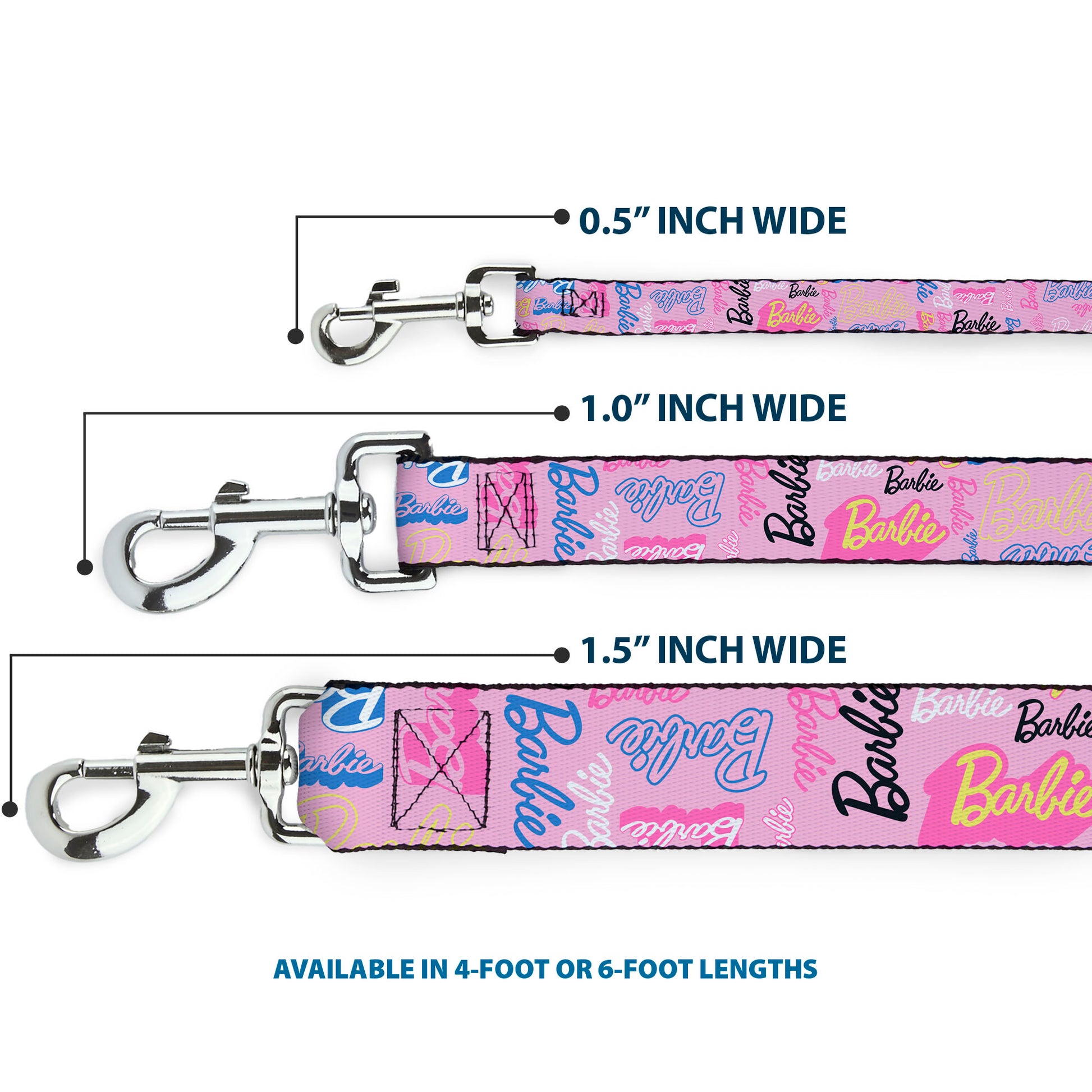 Dog Leash - BARBIE Script Signature Collage Pink/Multi Color Dog Leashes Barbie