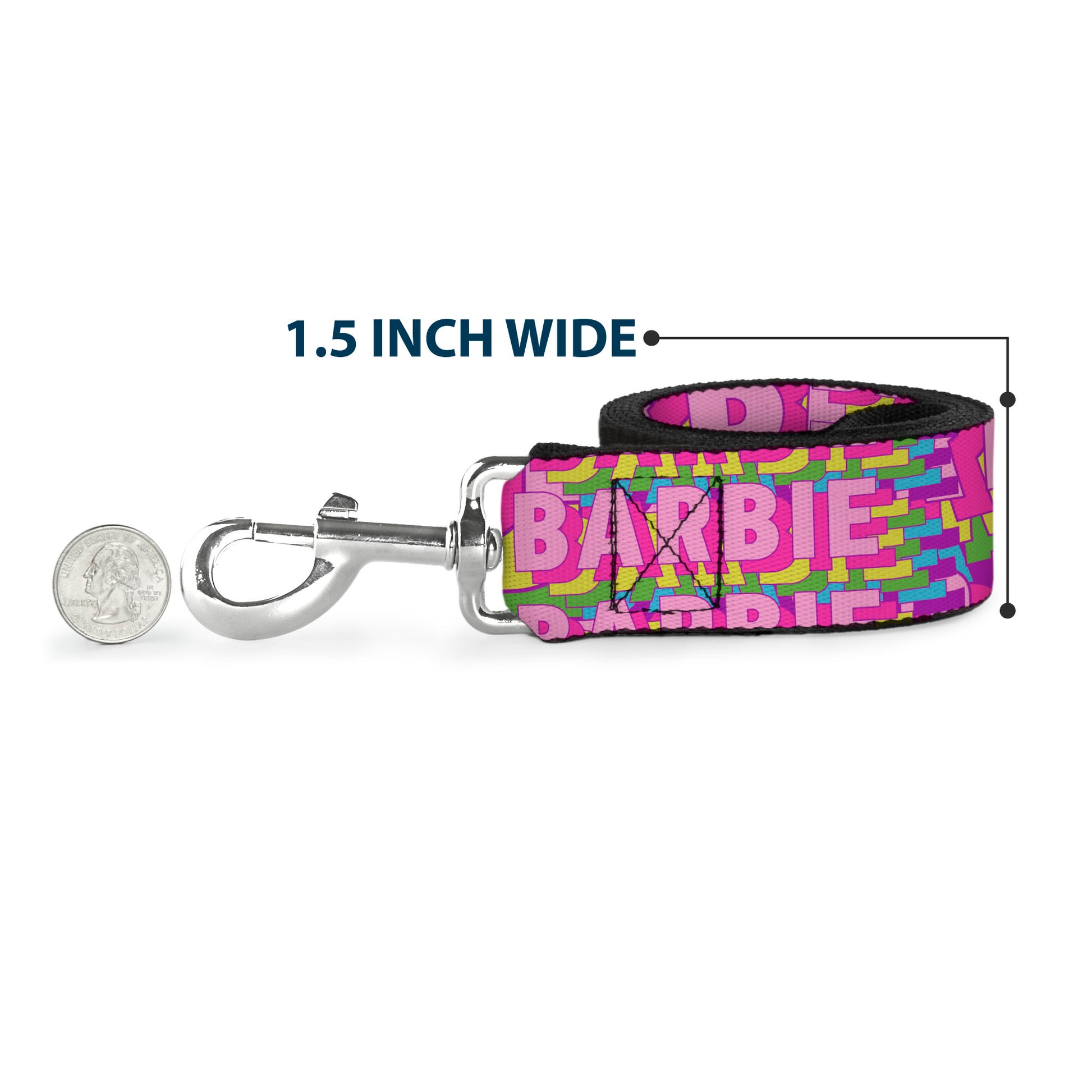 Dog Leash - BARBIE Bold Text Stacked Pink/Multi Color Dog Leashes Barbie