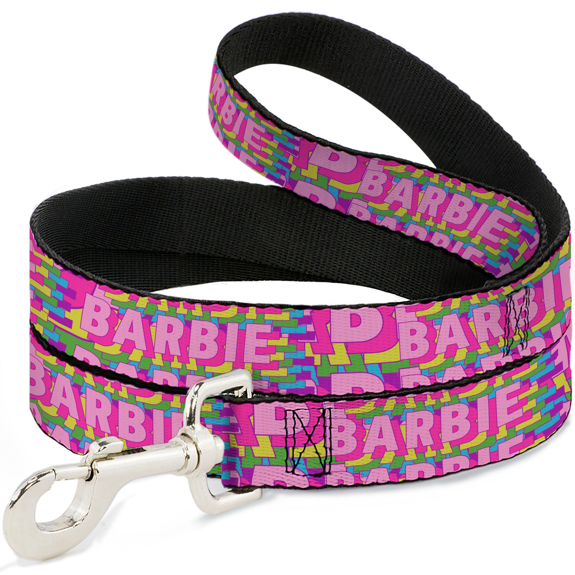 Dog Leash - BARBIE Bold Text Stacked Pink/Multi Color Dog Leashes Barbie