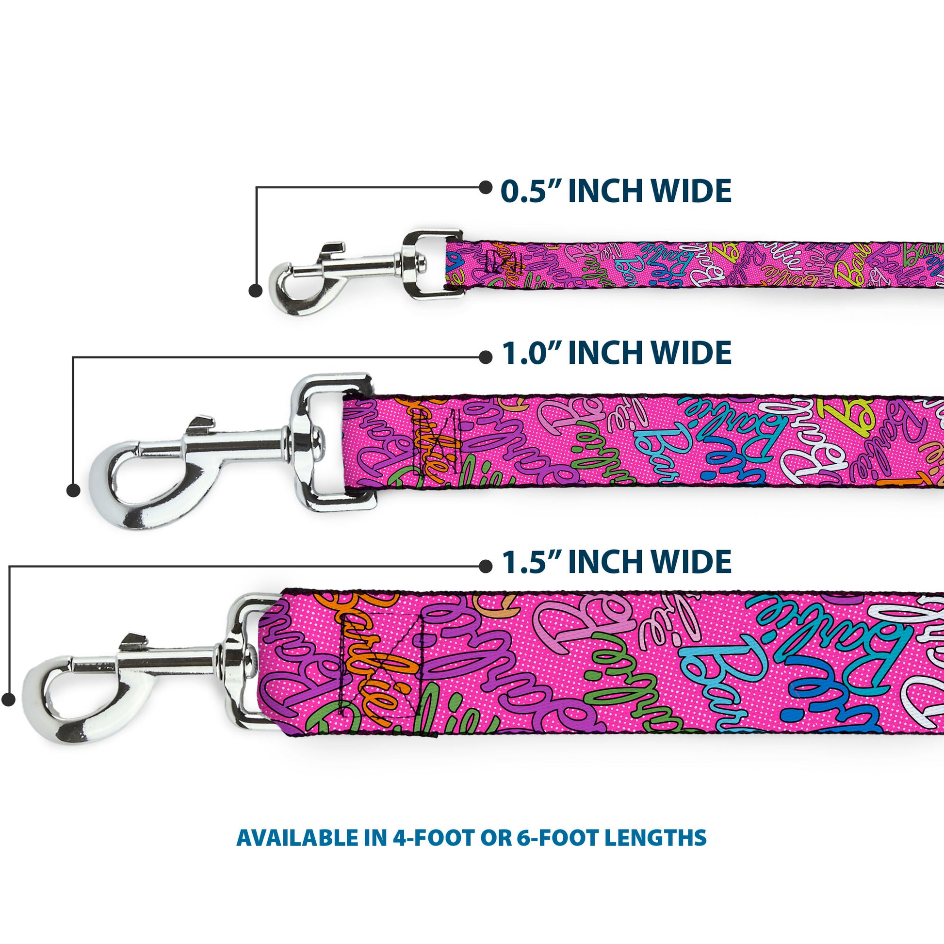 Dog Leash - BARBIE Script Signature Scattered Pink/Multi Color Dog Leashes Barbie