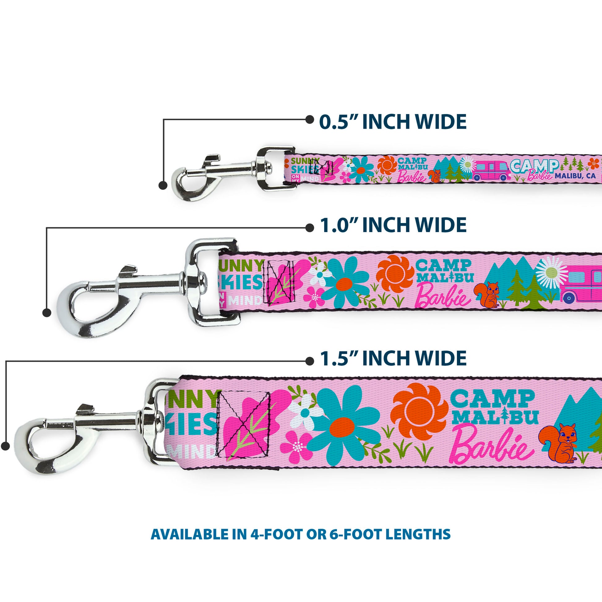 Dog Leash - CAMP BARBIE MALIBU Icons Collage Pink/Multi Color Dog Leashes Barbie