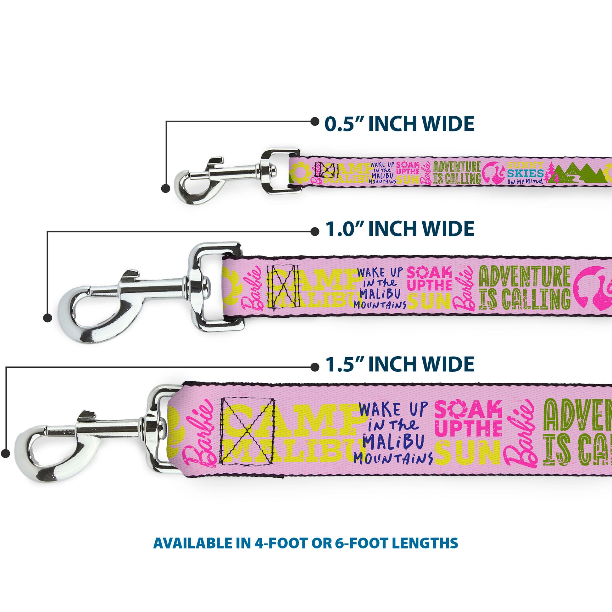 Dog Leash - Barbie CAMP MALIBU Quotes and Icons Pink/Multi Color Dog Leashes Barbie