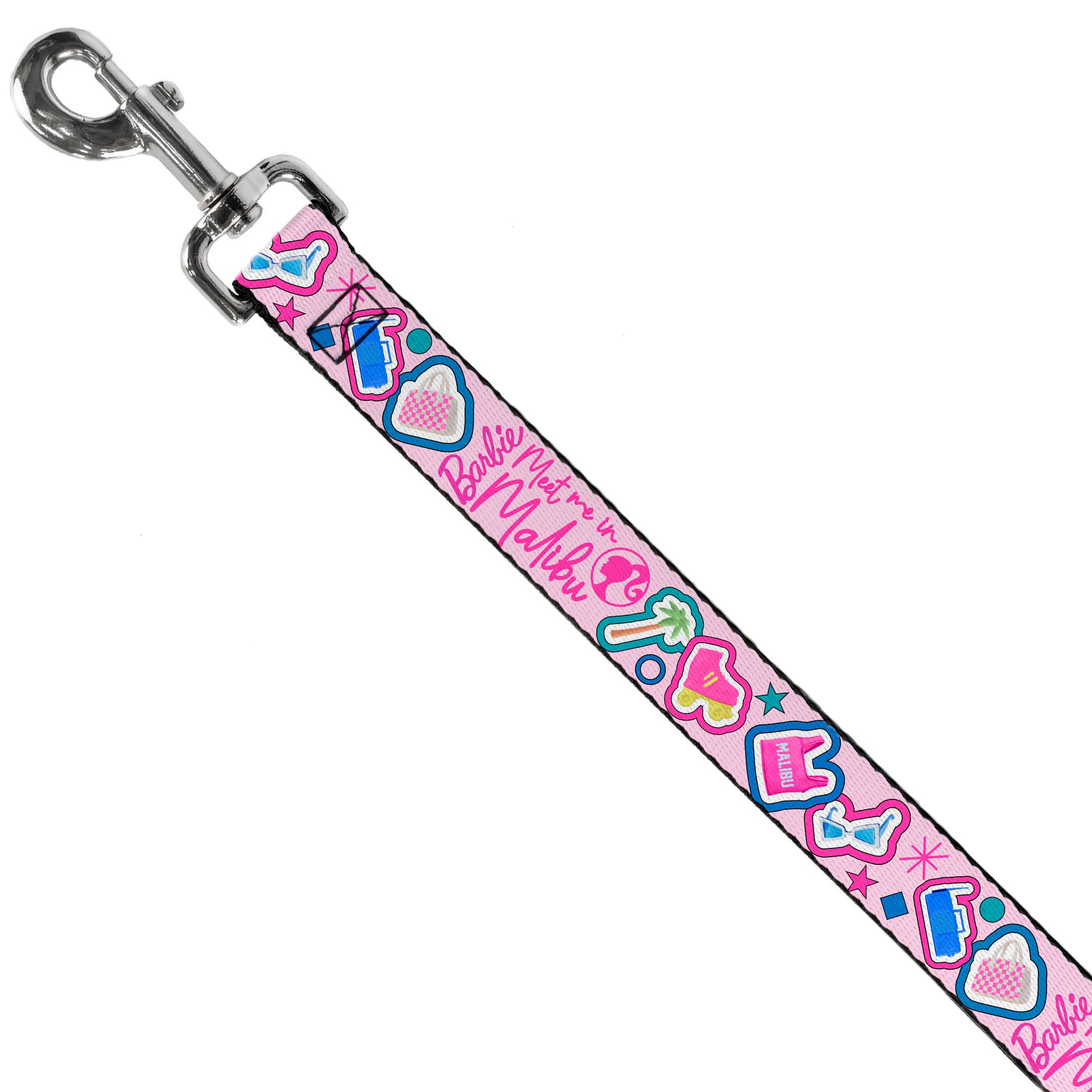 Dog Leash - BARBIE MEET ME IN MALIBU Icons Collage Pink/Multi Color Dog Leashes Barbie