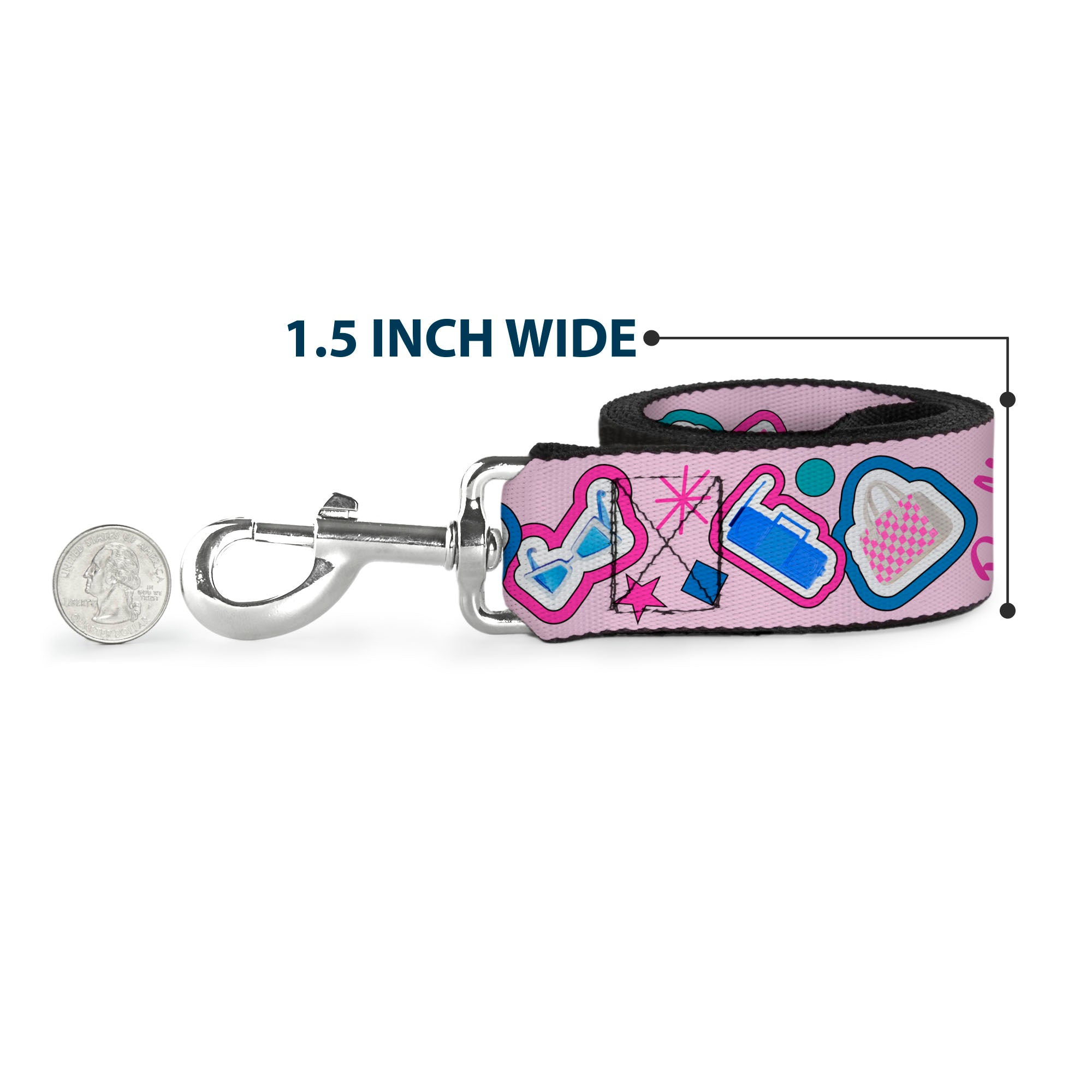 Dog Leash - BARBIE MEET ME IN MALIBU Icons Collage Pink/Multi Color Dog Leashes Barbie
