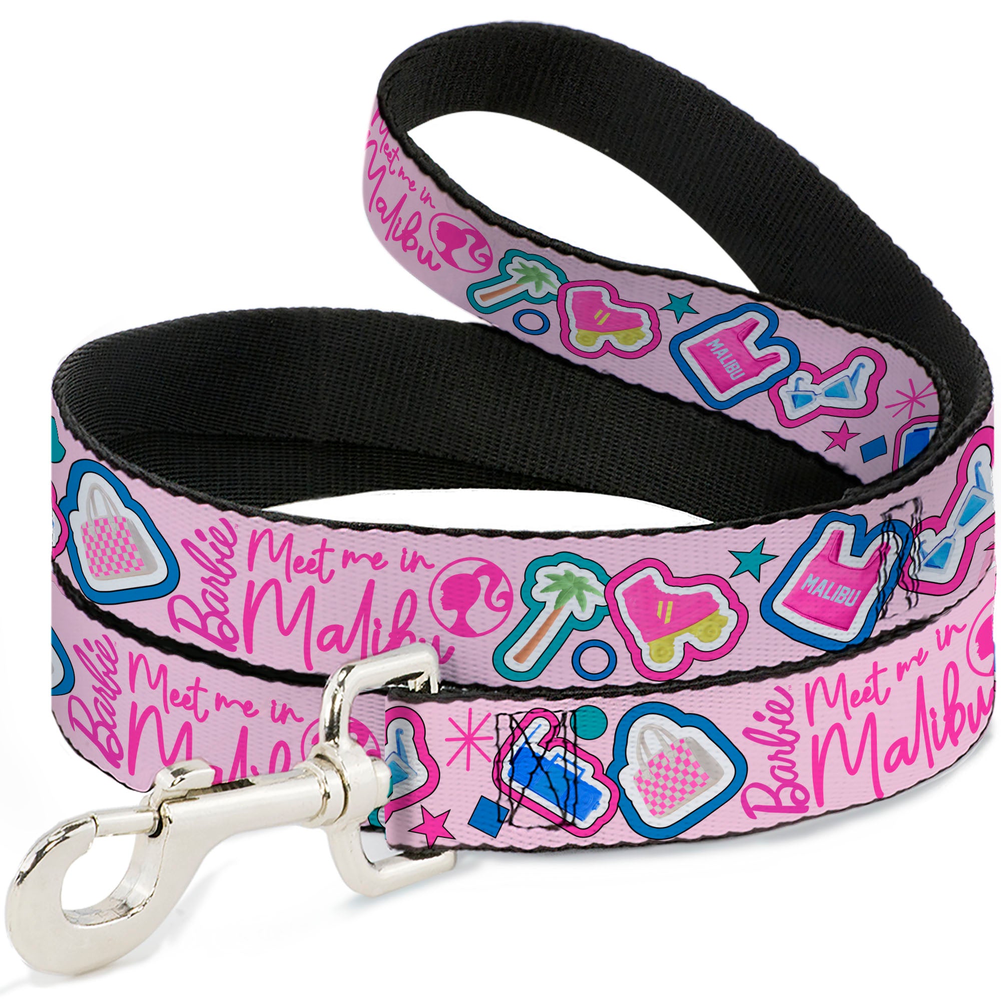 Dog Leash - BARBIE MEET ME IN MALIBU Icons Collage Pink/Multi Color Dog Leashes Barbie