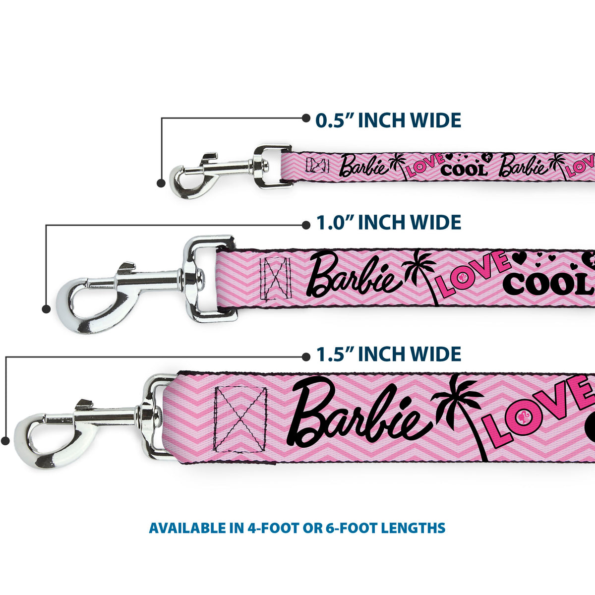 Dog Leash - BARBIE LOVE SHINE BRIGHT Chevron Striping Pinks Dog Leashes Barbie