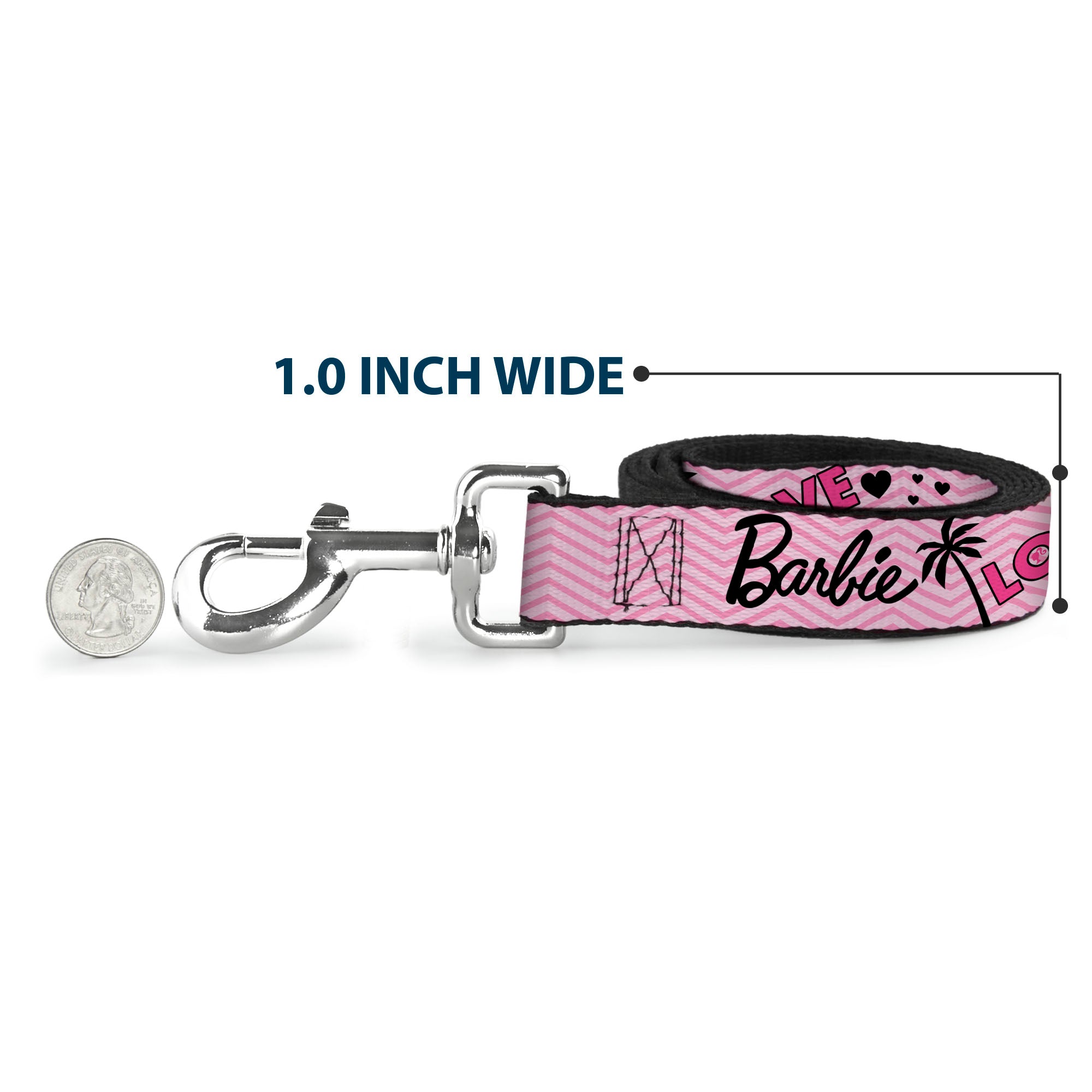 Dog Leash - BARBIE LOVE SHINE BRIGHT Chevron Striping Pinks Dog Leashes Barbie