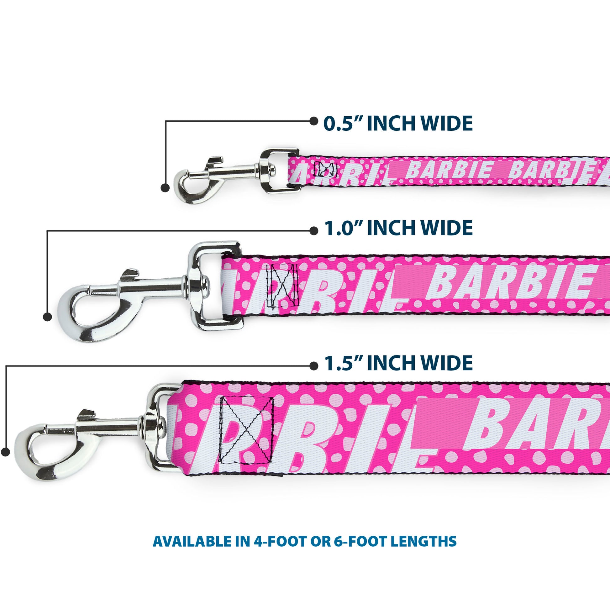 Dog Leash - BARBIE Text and Polka Dots Pinks/White Dog Leashes Barbie