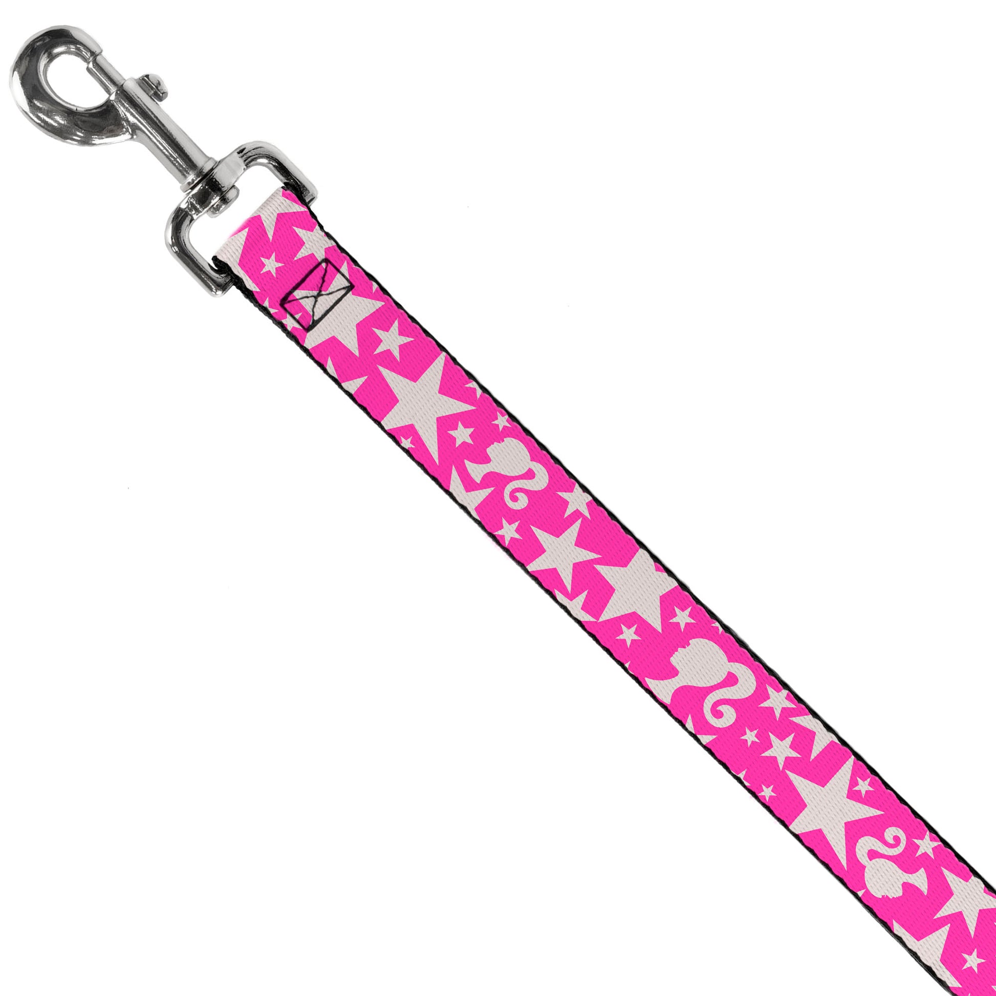 Dog Leash - Barbie Ponytail Silhouette and Star Scattered Pink/White Dog Leashes Barbie