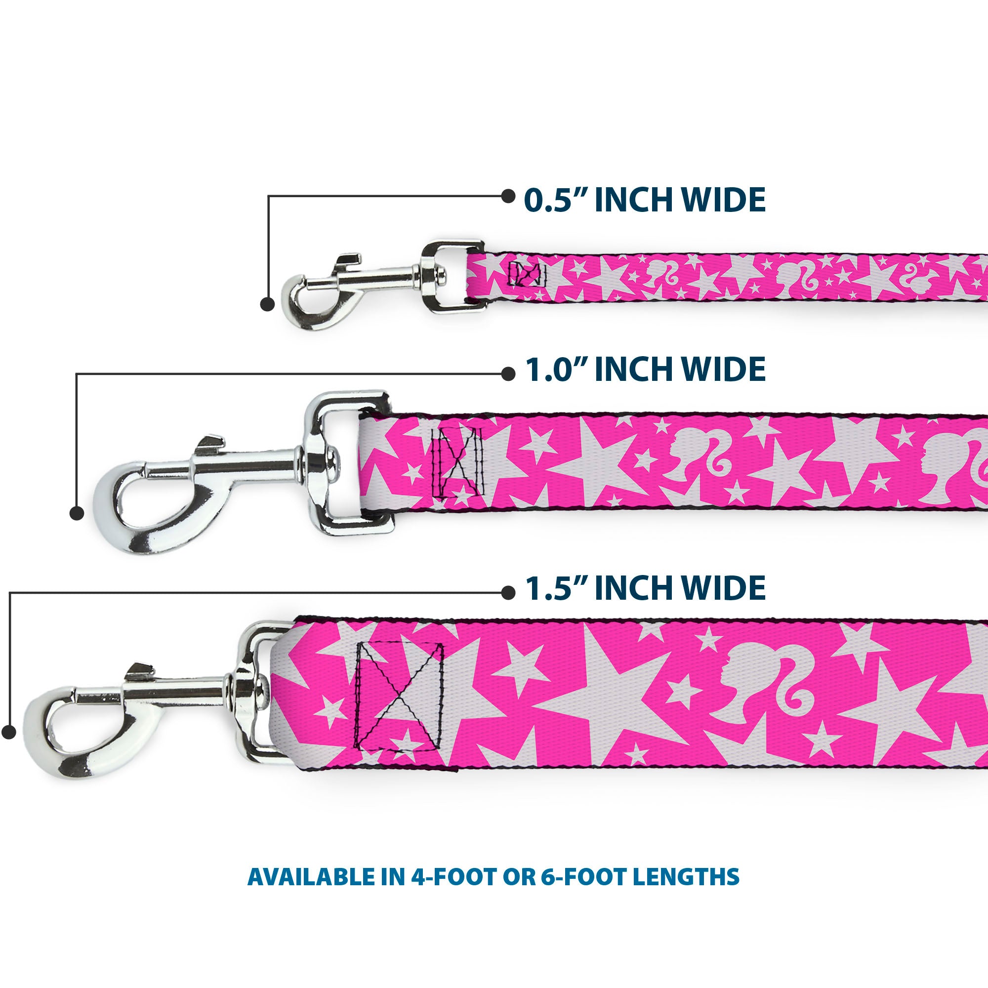 Dog Leash - Barbie Ponytail Silhouette and Star Scattered Pink/White Dog Leashes Barbie