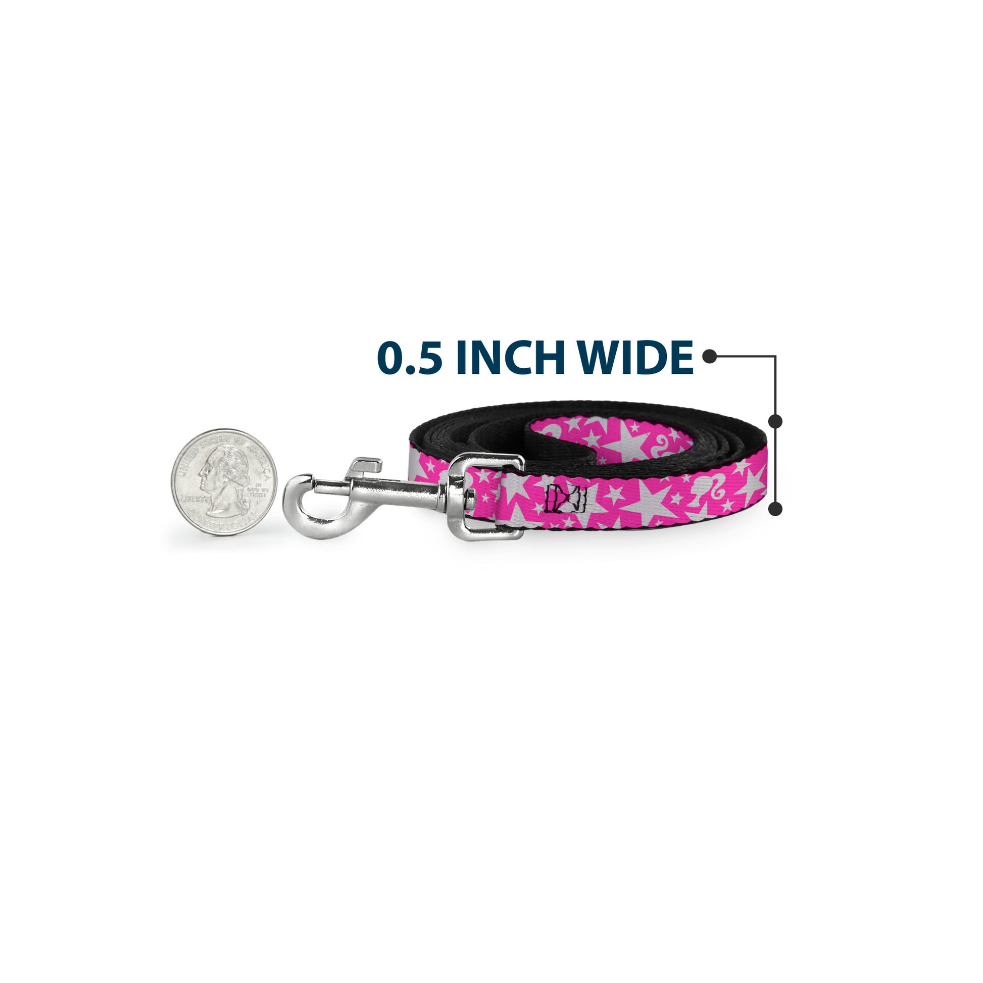Dog Leash - Barbie Ponytail Silhouette and Star Scattered Pink/White Dog Leashes Barbie