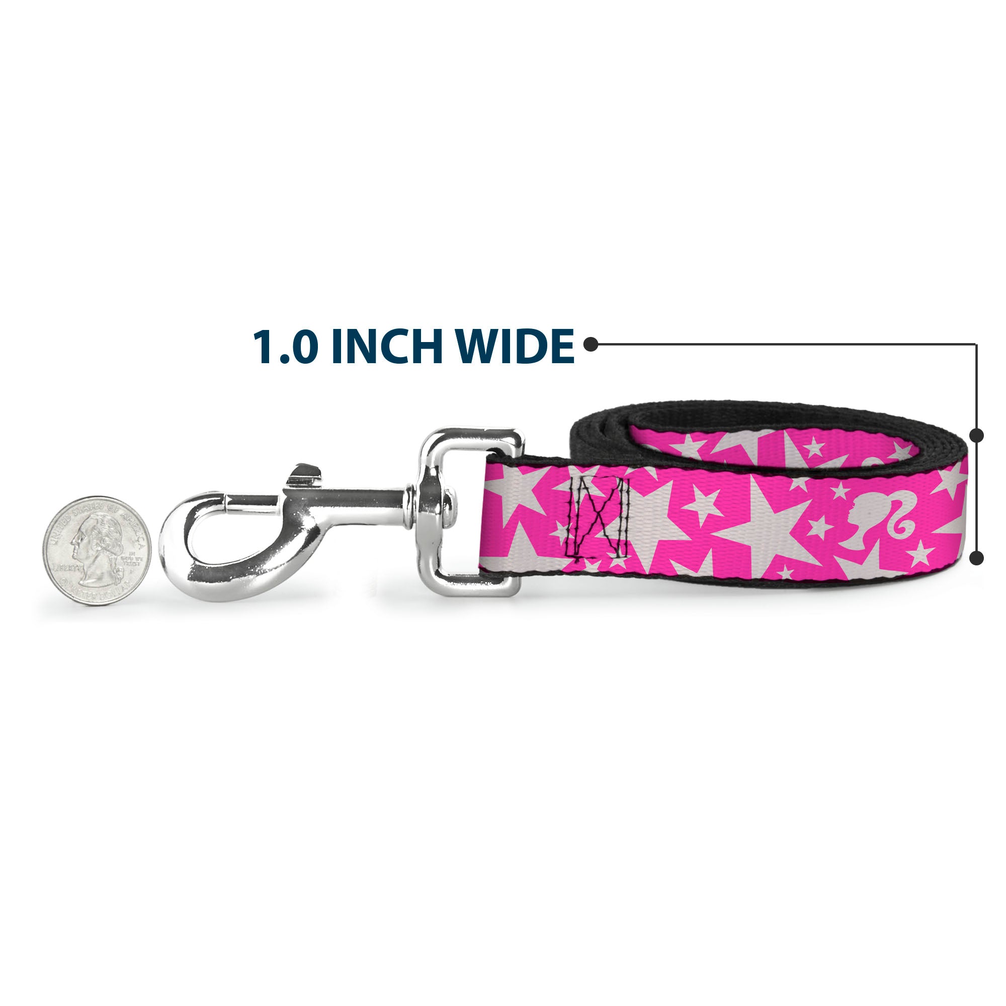 Dog Leash - Barbie Ponytail Silhouette and Star Scattered Pink/White Dog Leashes Barbie