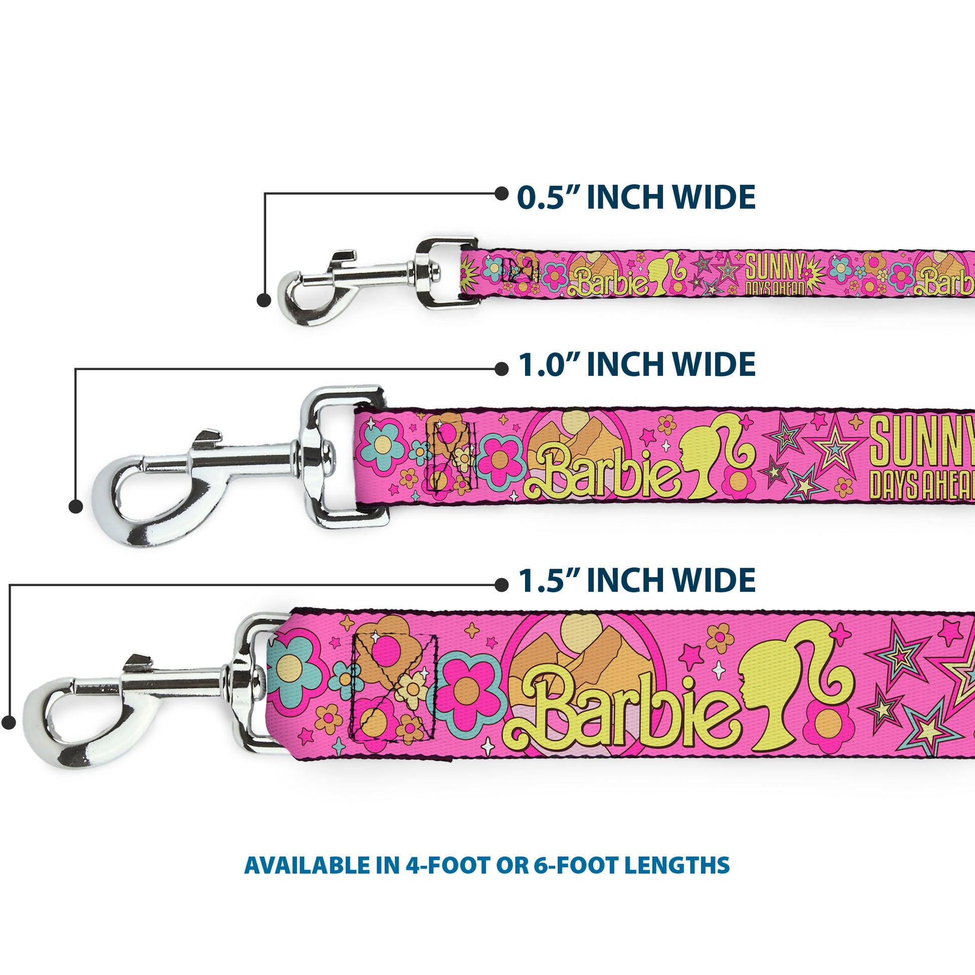 Dog Leash - BARBIE SUNNY DAYS AHEAD Icons Collage Pink/Multi Color Dog Leashes Barbie
