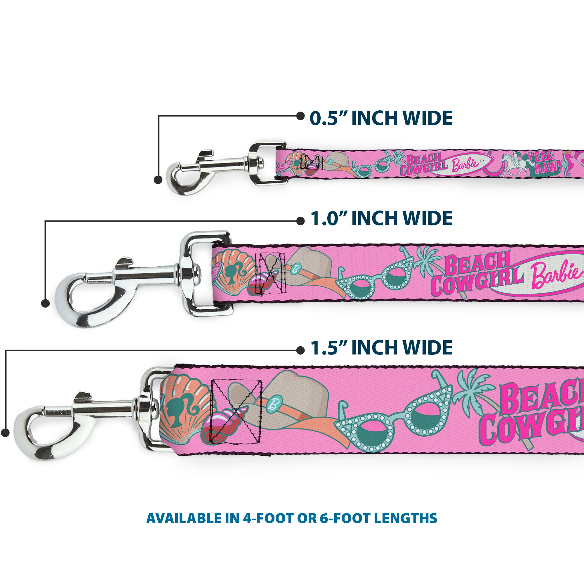Dog Leash - BARBIE BEACH COWGIRL Icons Collage Pinks/Blues Dog Leashes Barbie
