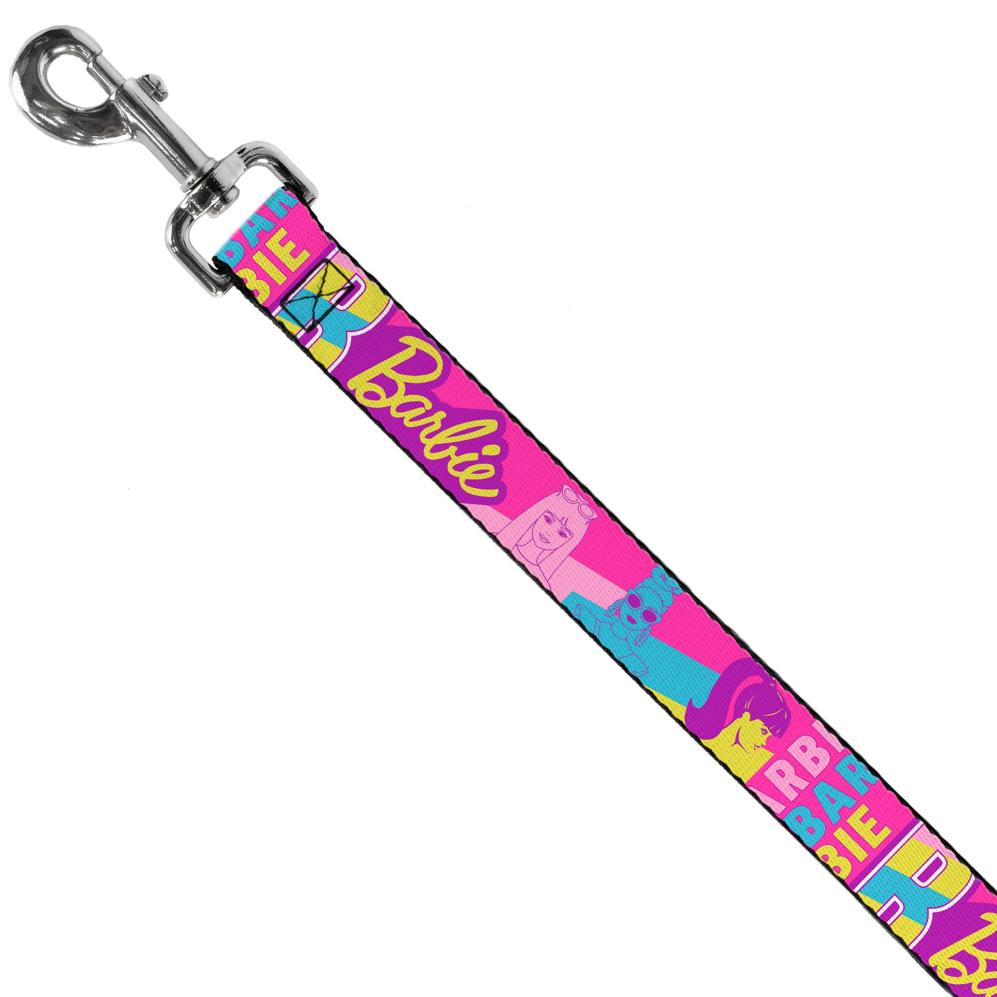 Dog Leash - Barbie Text and Dolls Collage Pinks/Multi Color Dog Leashes Barbie