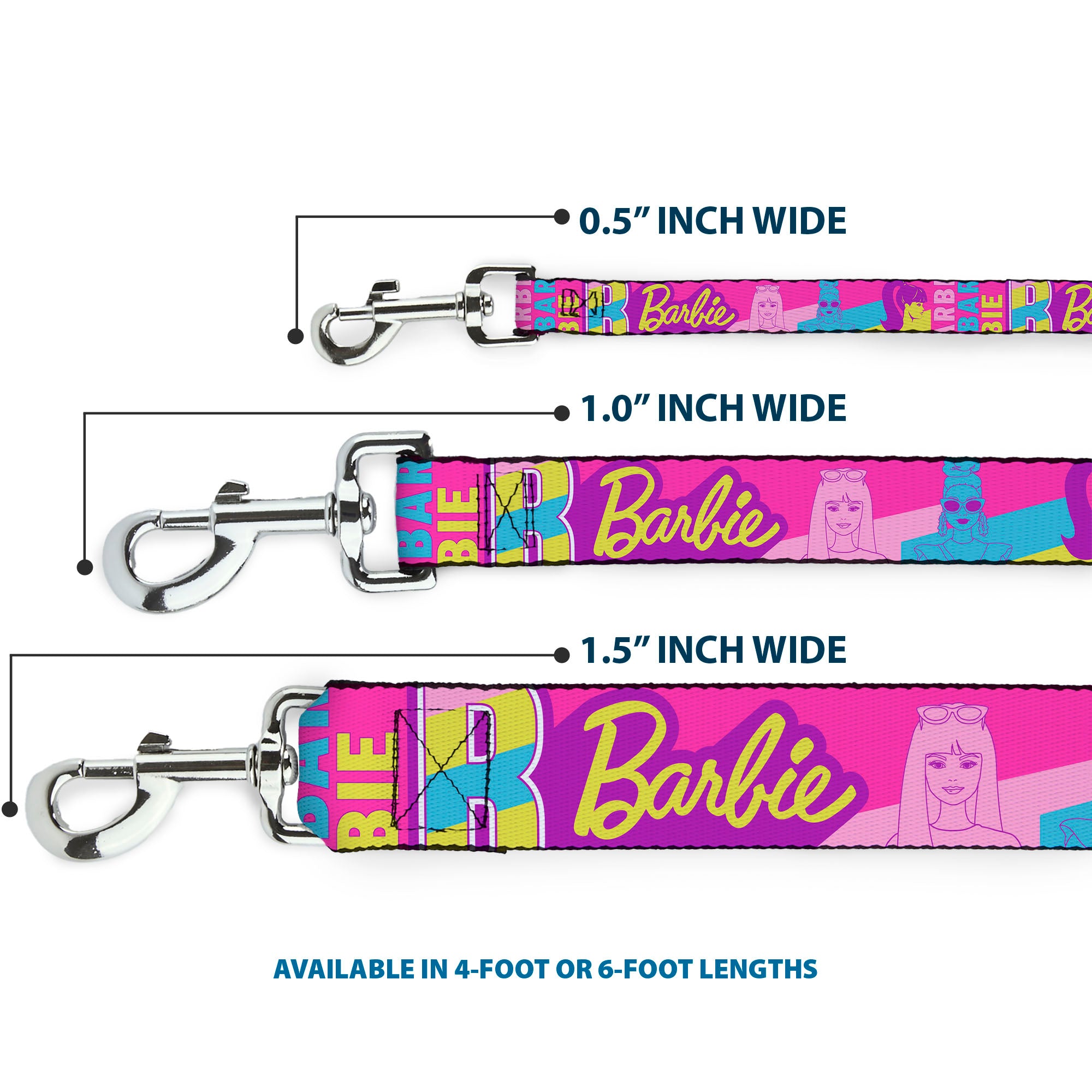 Dog Leash - Barbie Text and Dolls Collage Pinks/Multi Color Dog Leashes Barbie
