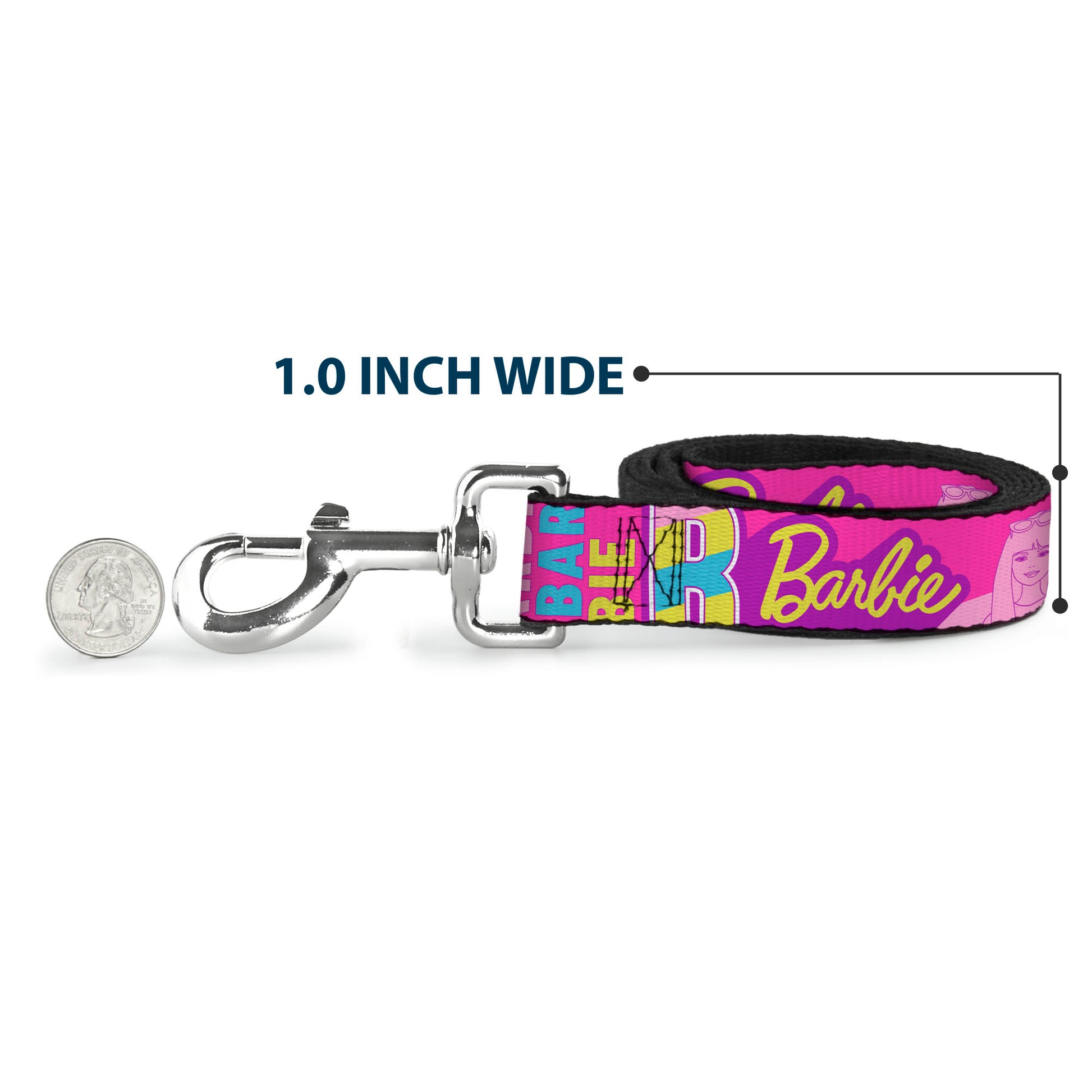 Dog Leash - Barbie Text and Dolls Collage Pinks/Multi Color Dog Leashes Barbie